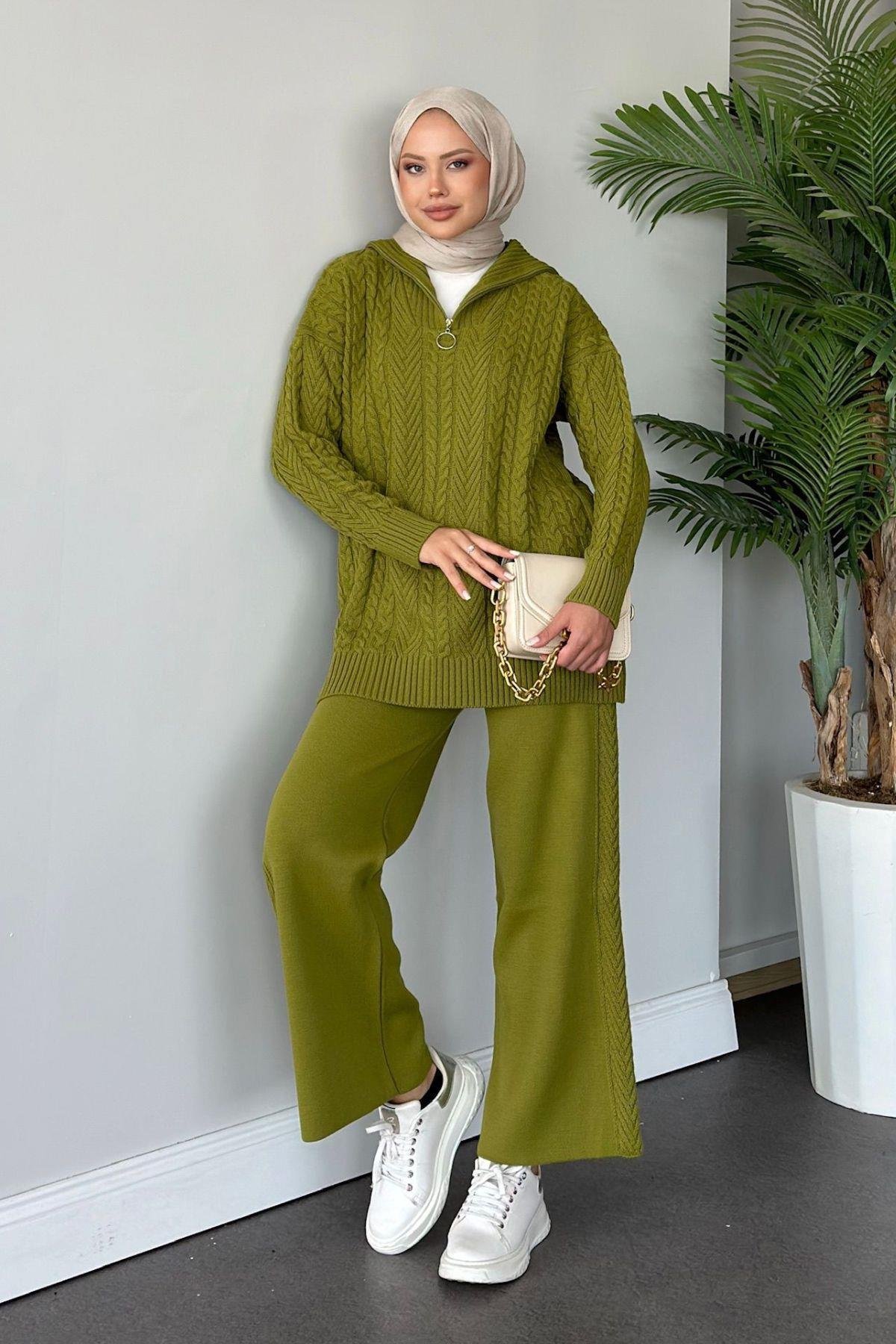 Yarı Fermuarlı Örme Triko Takım Yağyeşili, Fiyatları 