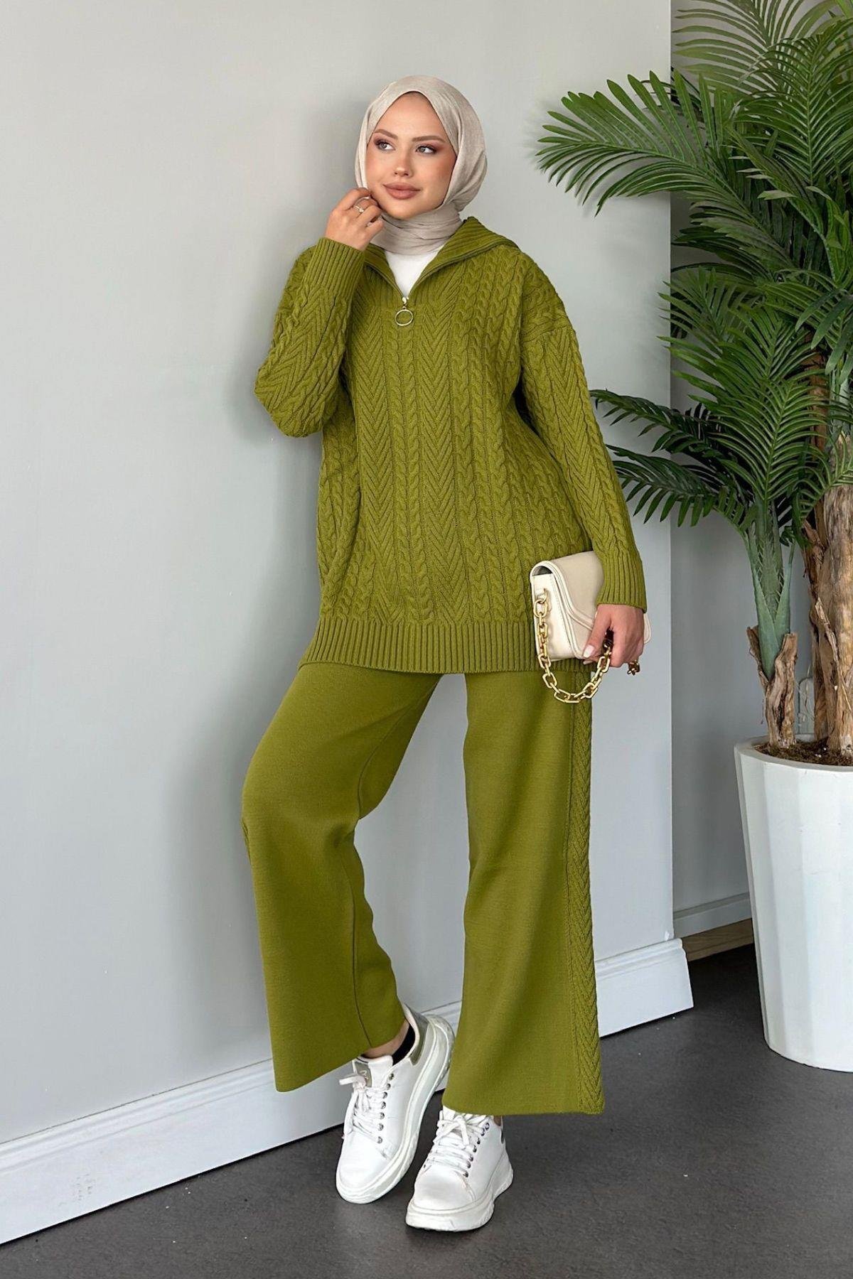 Yarı Fermuarlı Örme Triko Takım Yağyeşili, Fiyatları 