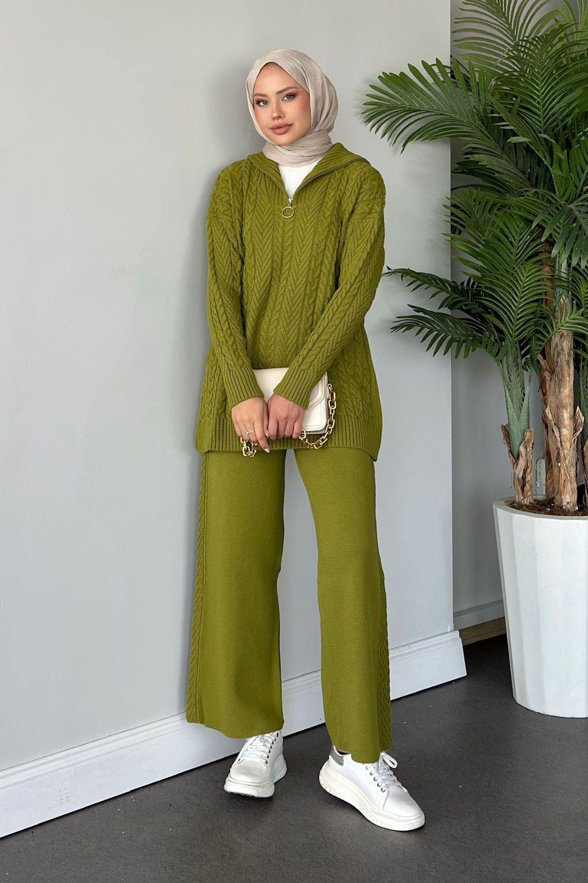 Yarı Fermuarlı Örme Triko Takım Yağyeşili, Fiyatları 