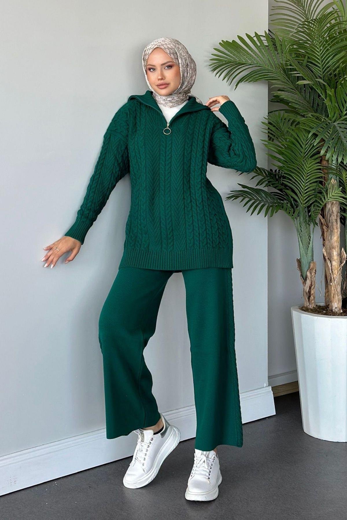 Yarı Fermuarlı Örme Triko Takım Yeşil, Fiyatları 