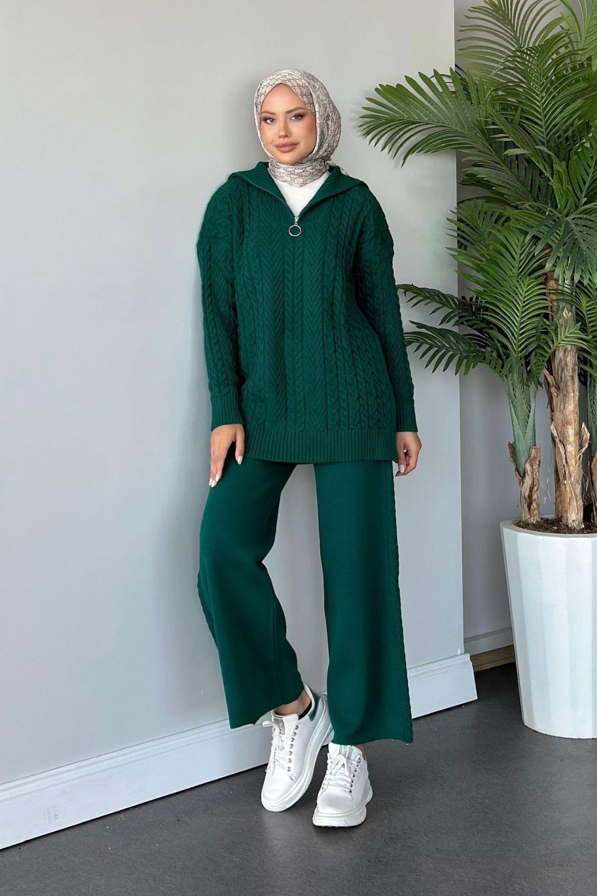 Yarı Fermuarlı Örme Triko Takım Yeşil, Fiyatları 