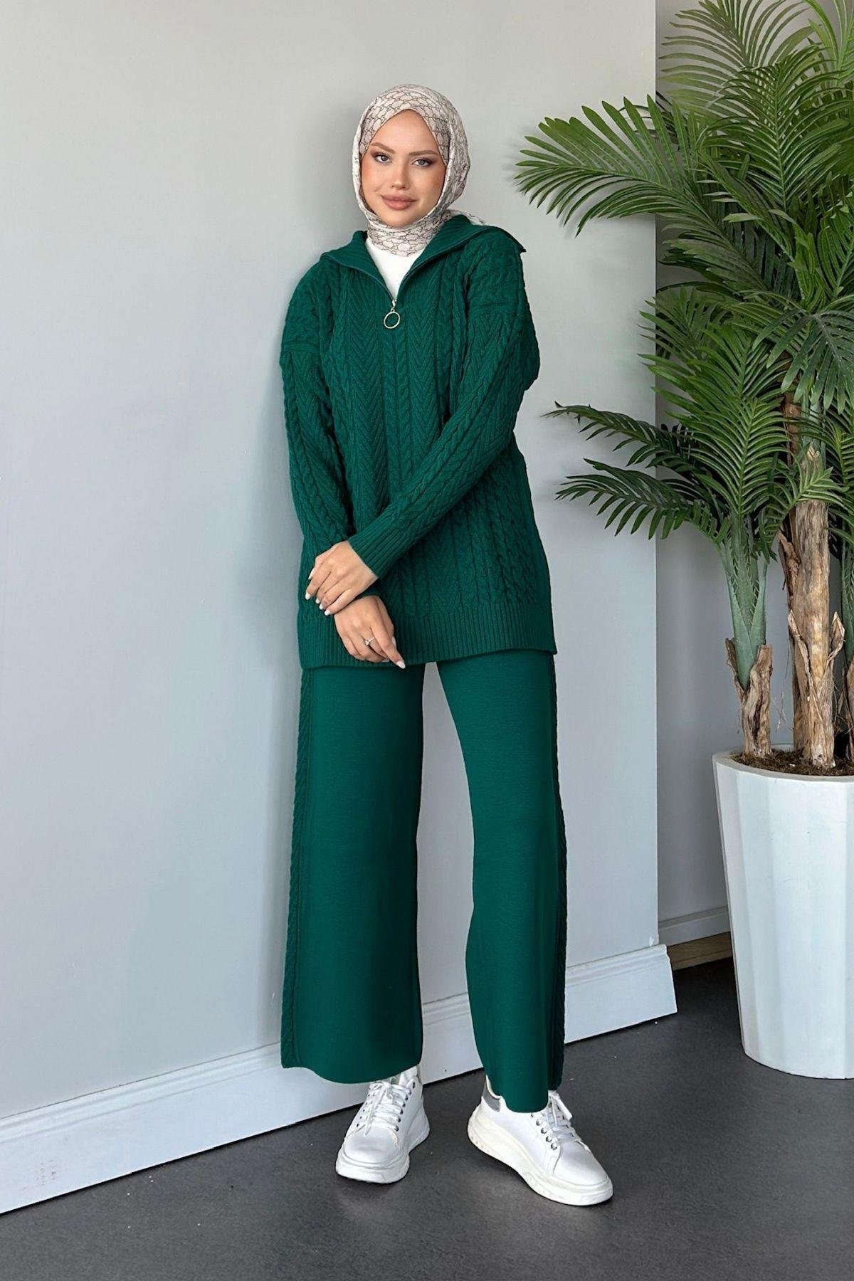Yarı Fermuarlı Örme Triko Takım Yeşil, Fiyatları 