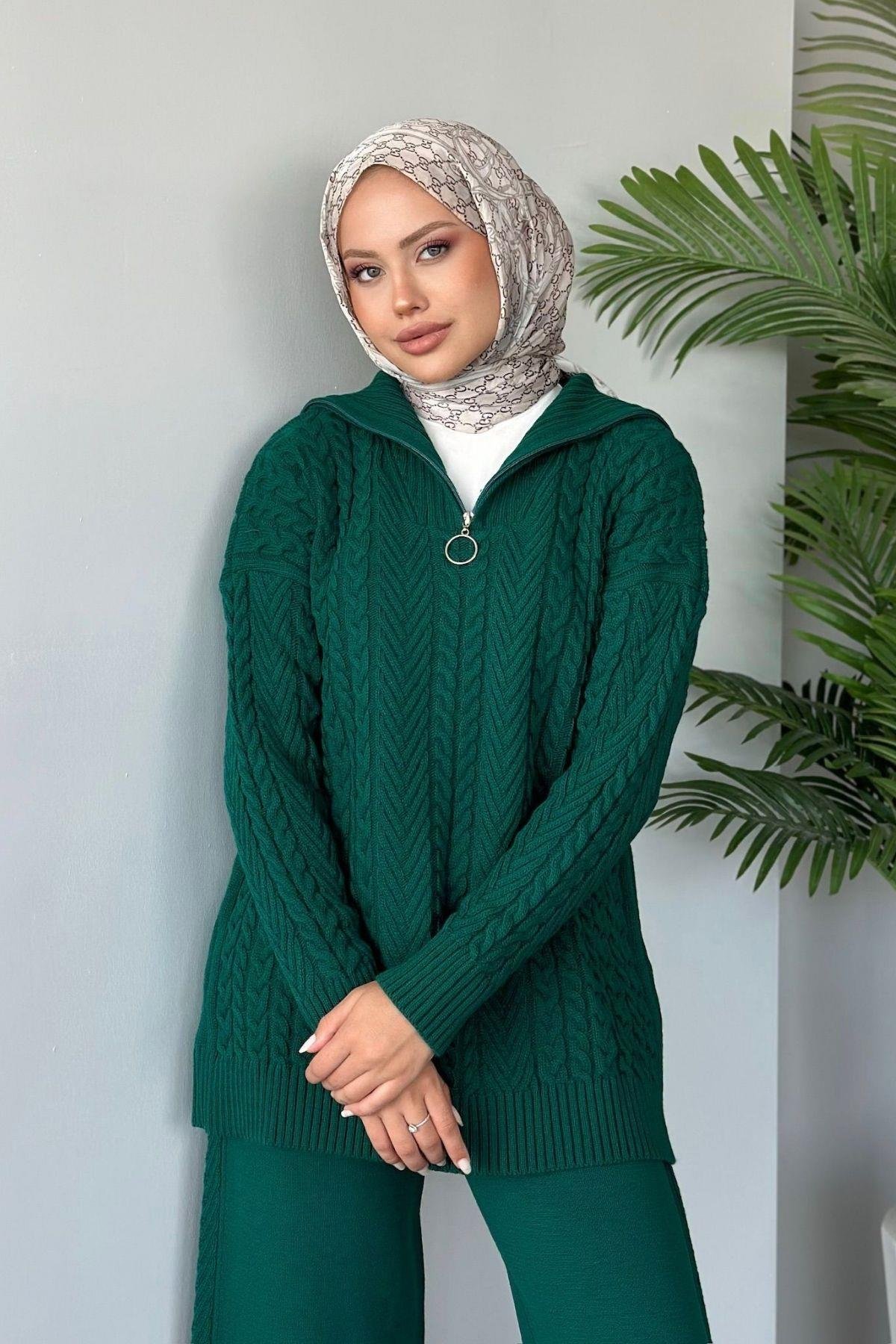 Yarı Fermuarlı Örme Triko Takım Yeşil, Fiyatları 