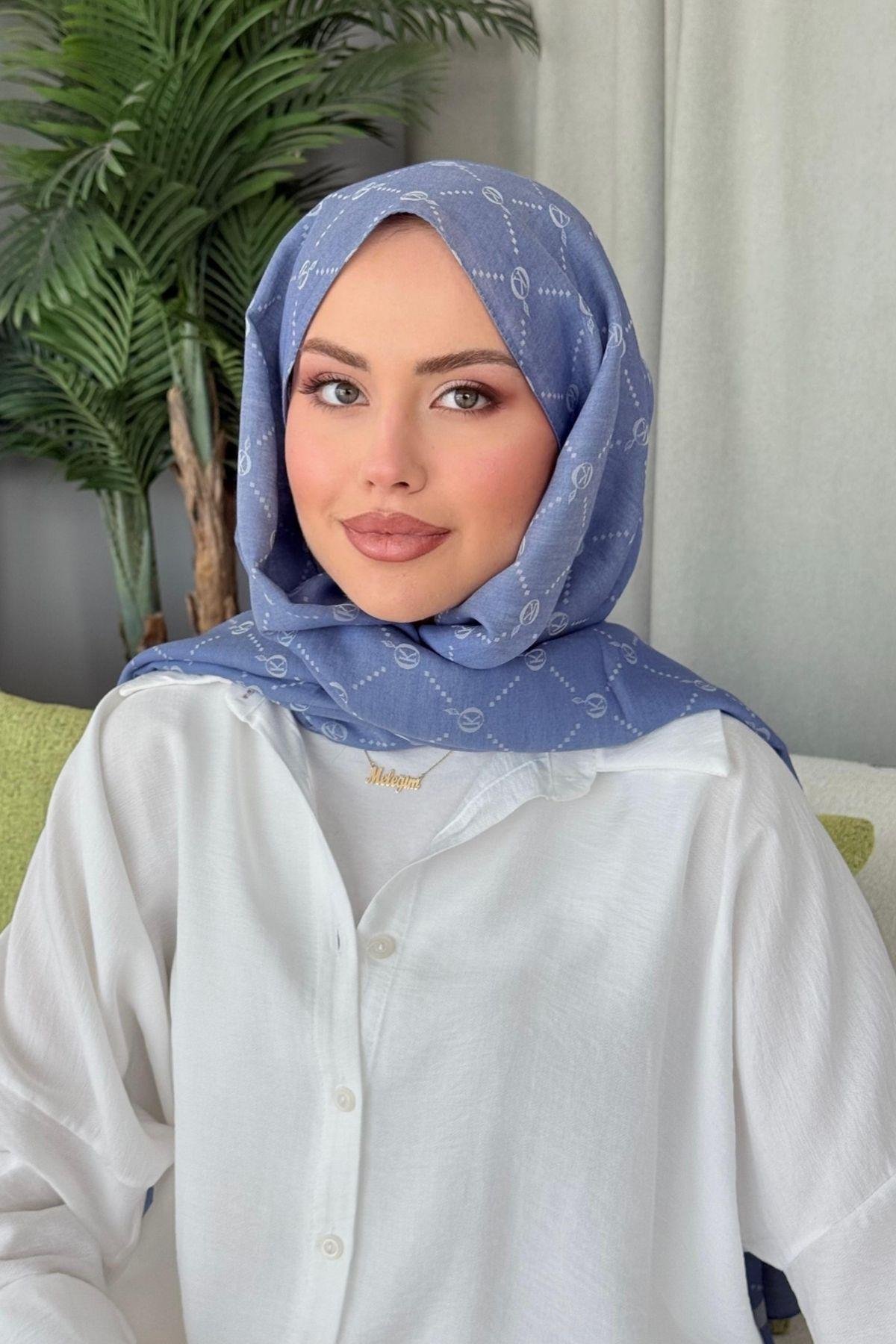 Yaz Esintisi Desen Şal İndigo, Fiyatları Yaz Esintisi Desen Şal İndigo- Haza Moda 