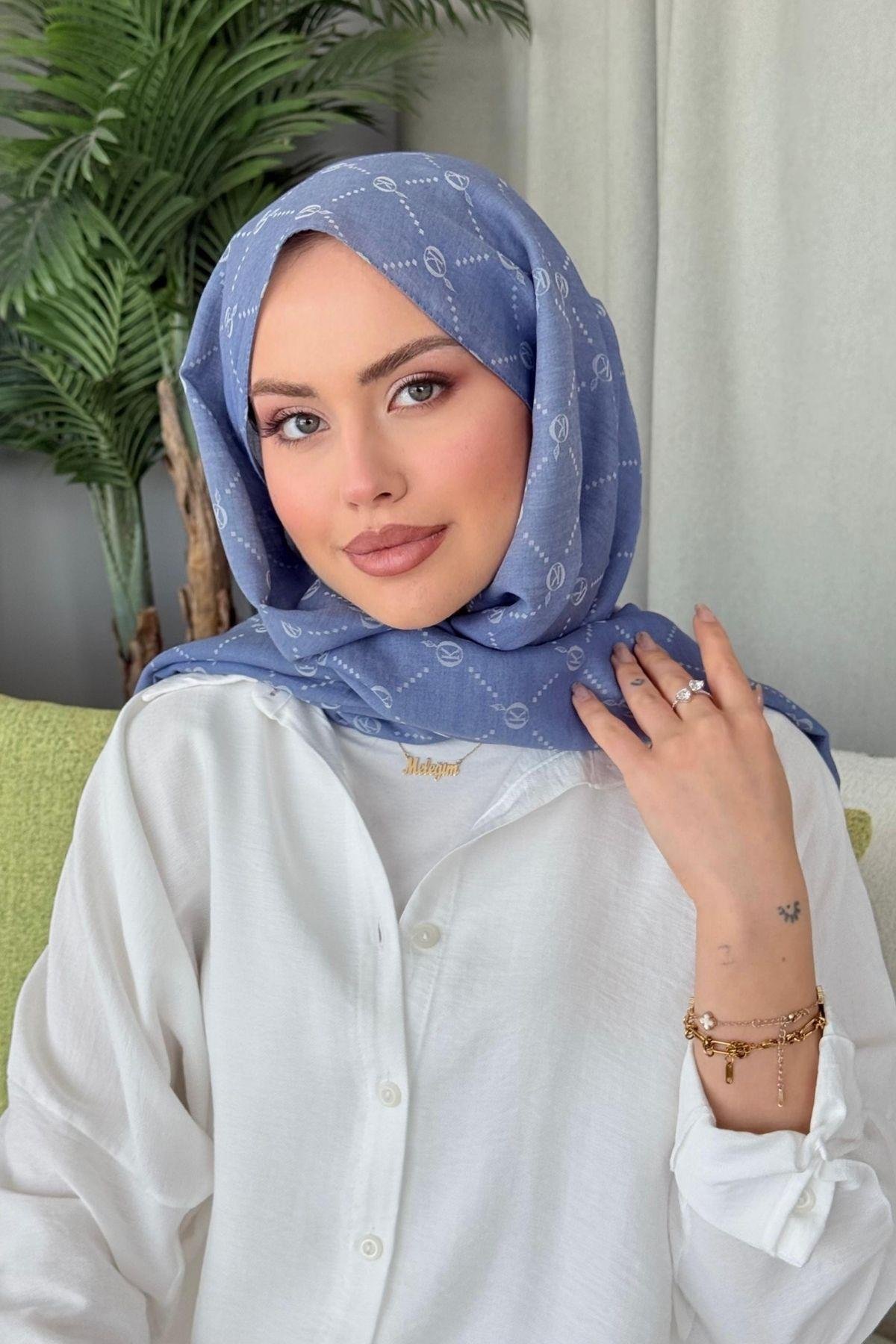 Yaz Esintisi Desen Şal İndigo, Fiyatları Yaz Esintisi Desen Şal İndigo- Haza Moda 