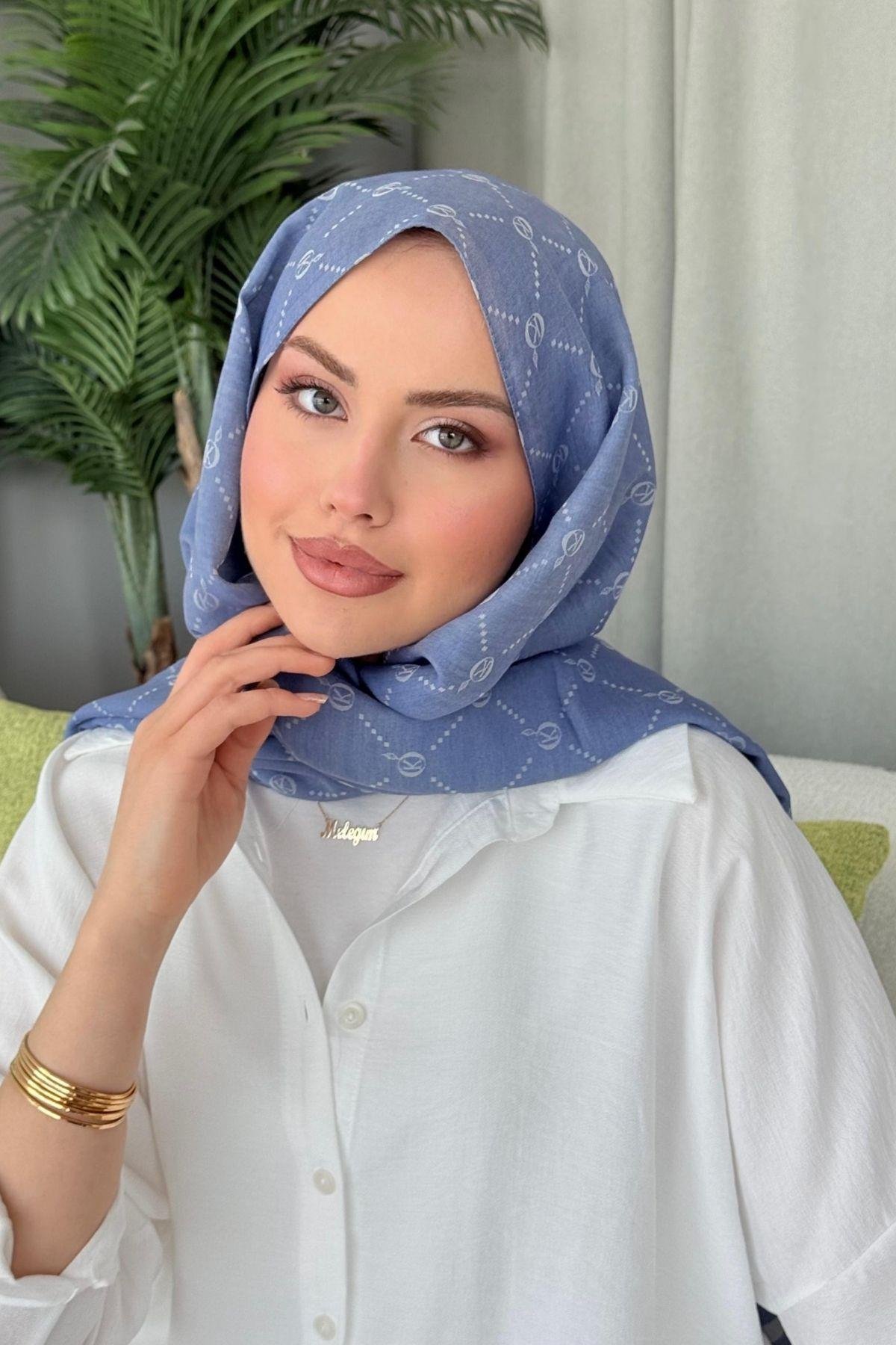 Yaz Esintisi Desen Şal İndigo, Fiyatları Yaz Esintisi Desen Şal İndigo- Haza Moda 