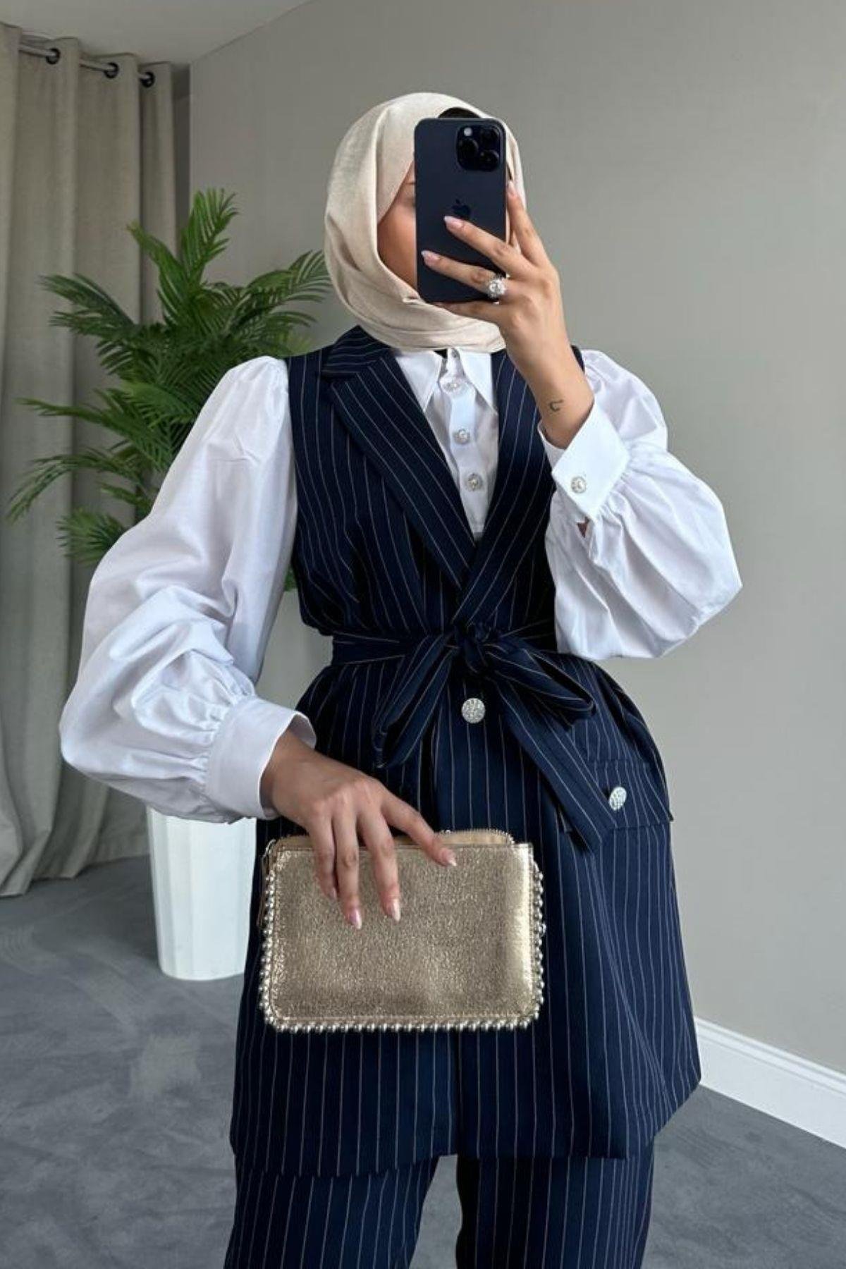 Yelek Takım Çizgili Lacivert, Fiyatları 