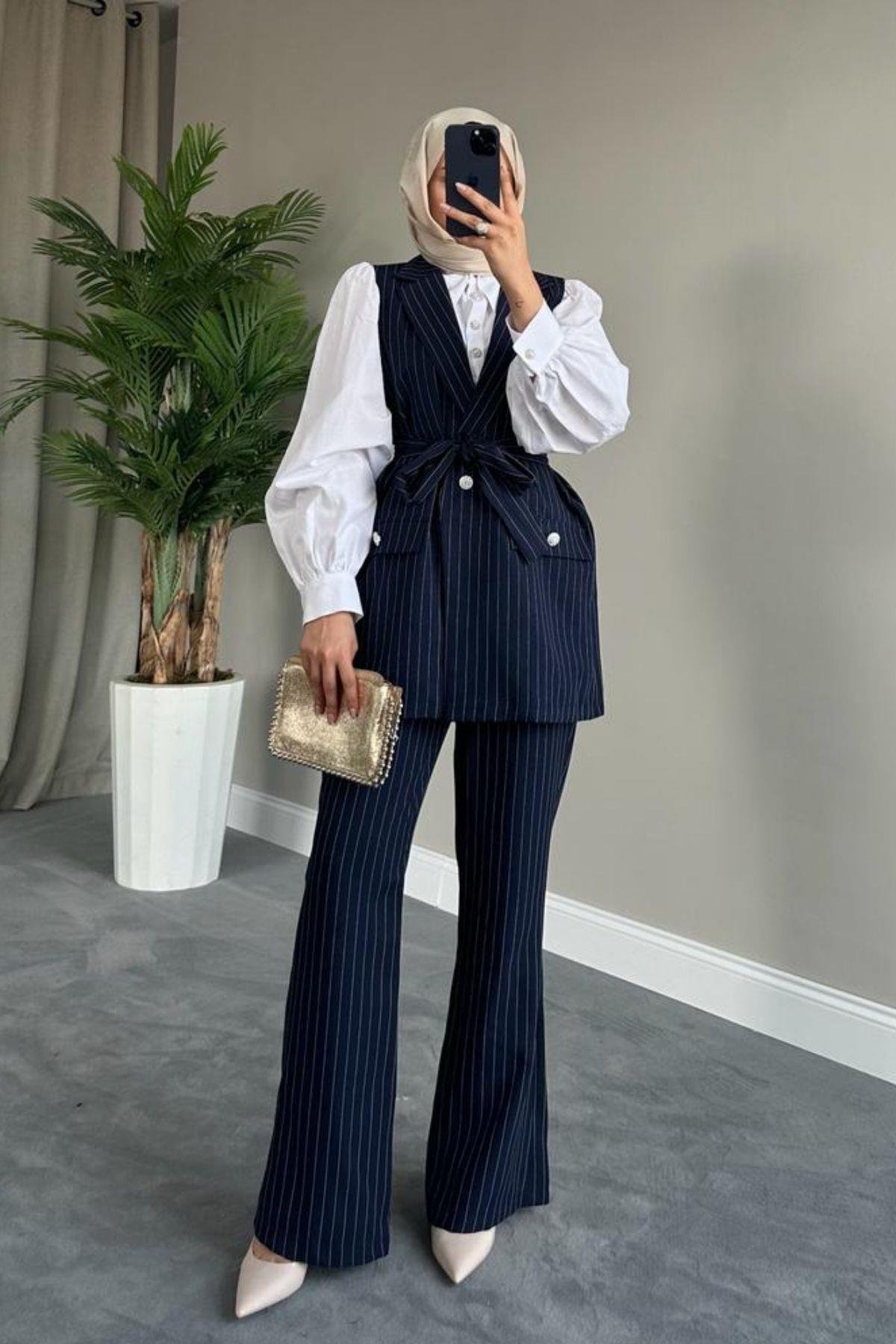 Yelek Takım Çizgili Lacivert, Fiyatları 