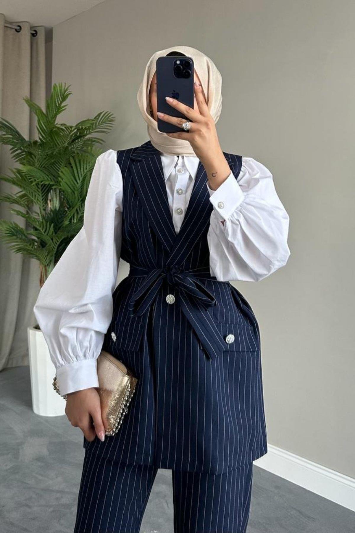 Yelek Takım Çizgili Lacivert, Fiyatları 