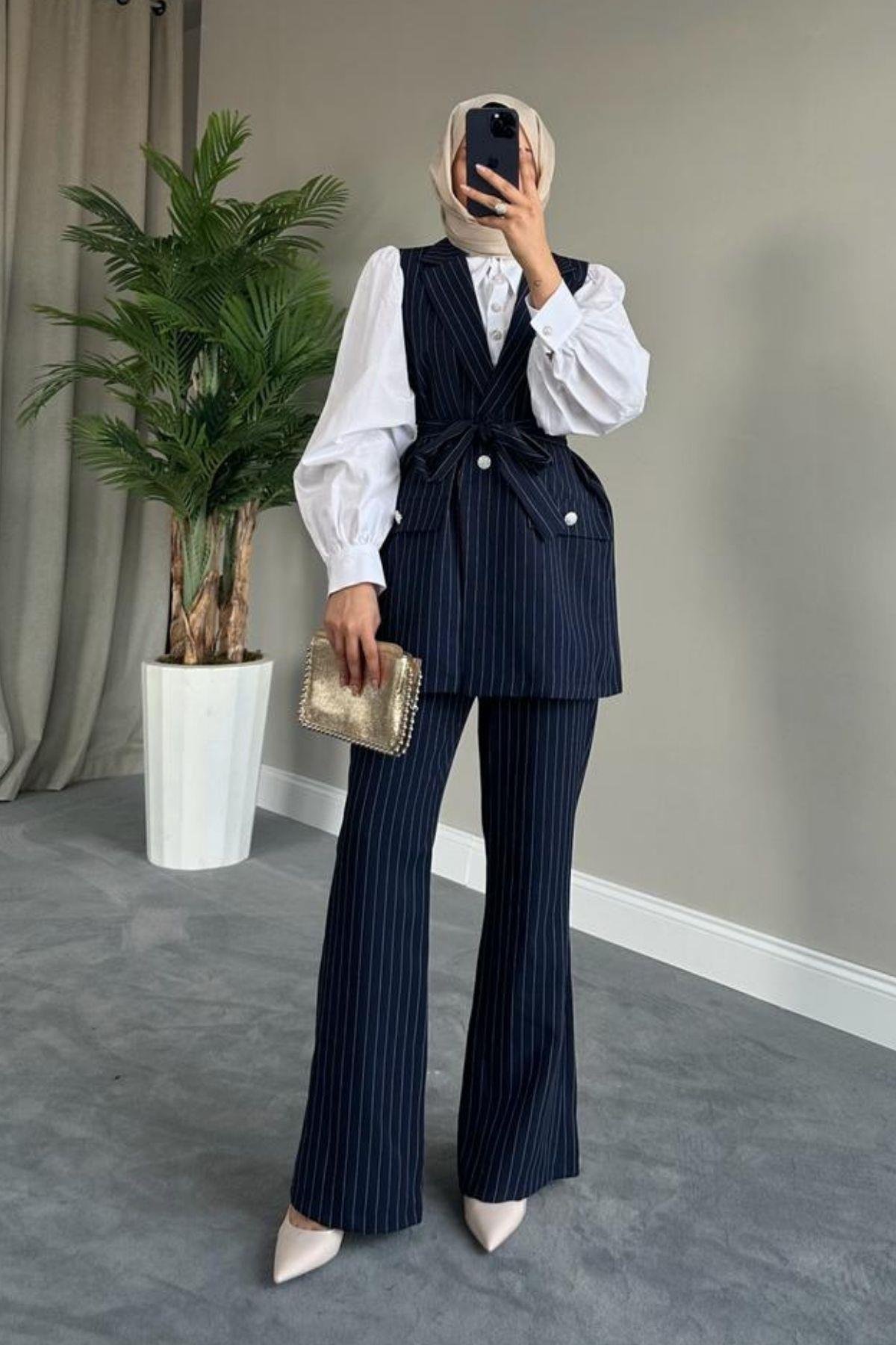 Yelek Takım Çizgili Lacivert, Fiyatları 