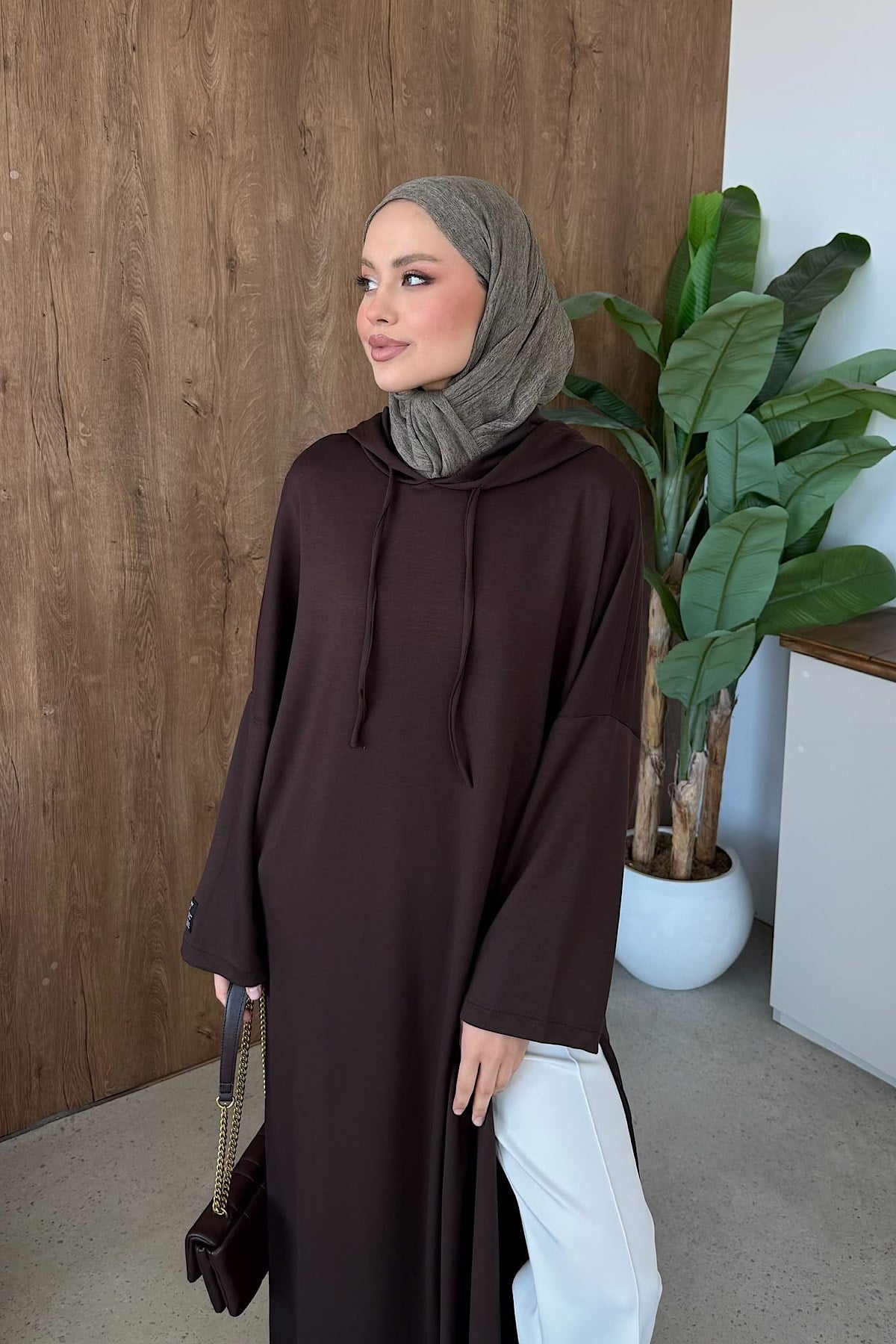 YIRTMAÇLI UZUN SWEAT ELBİSE KAHVE, Fiyatları 