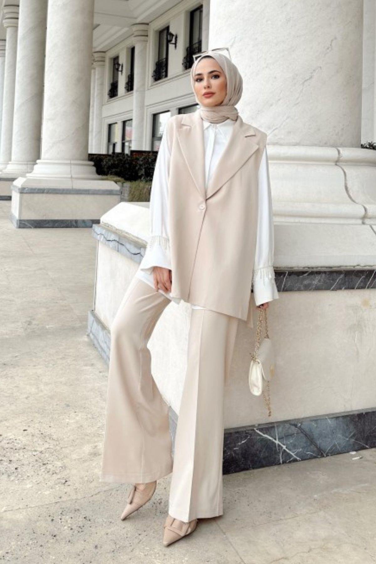 Yırtmaçlı Yelek Takım Bej, Fiyatları 