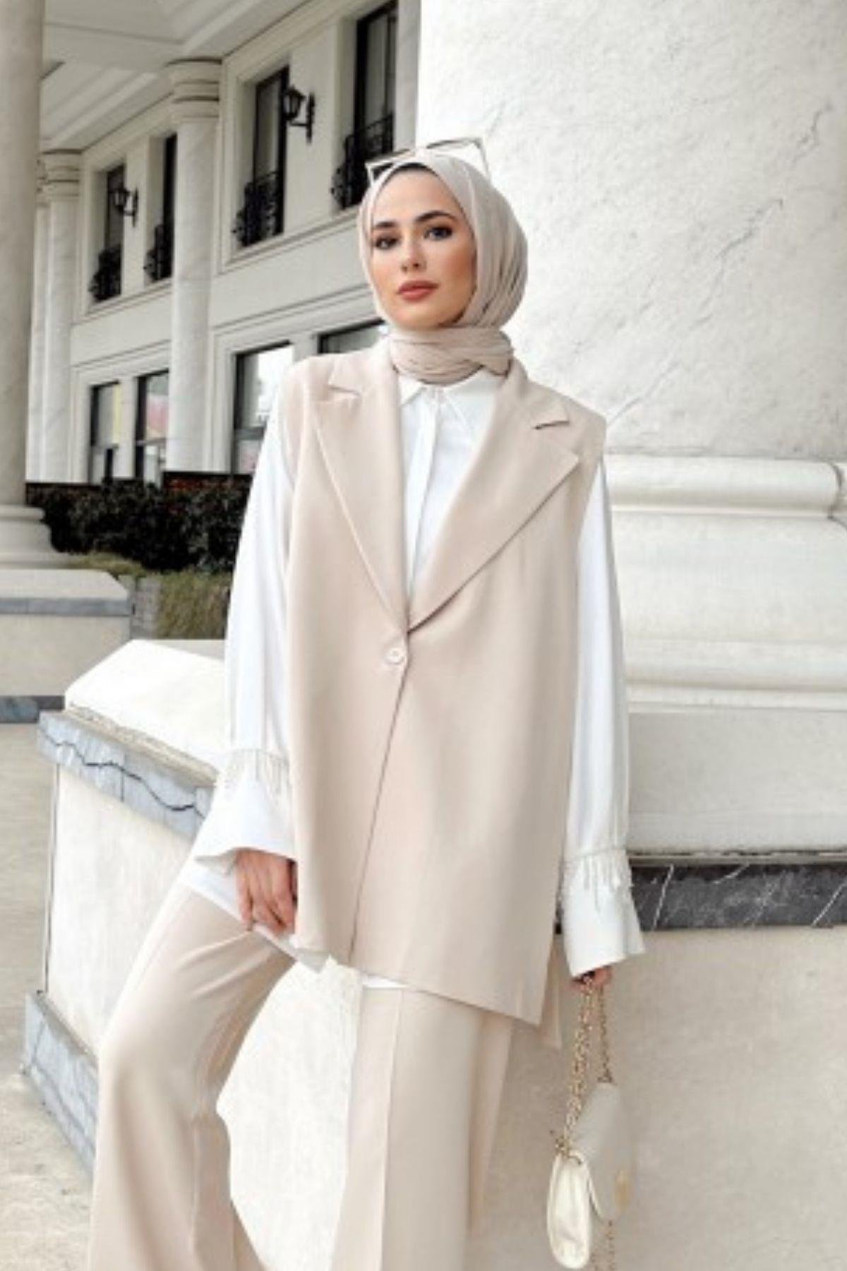 Yırtmaçlı Yelek Takım Bej, Fiyatları 