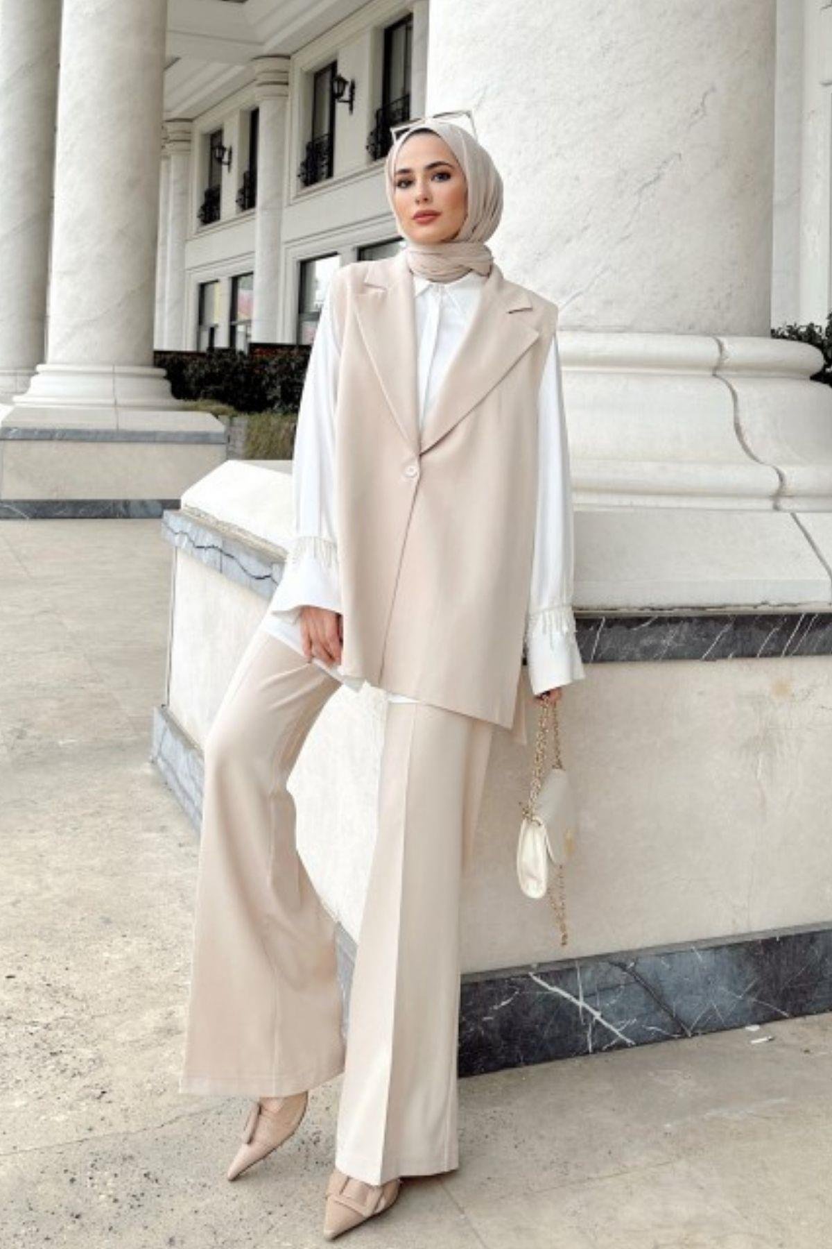 Yırtmaçlı Yelek Takım Bej, Fiyatları 