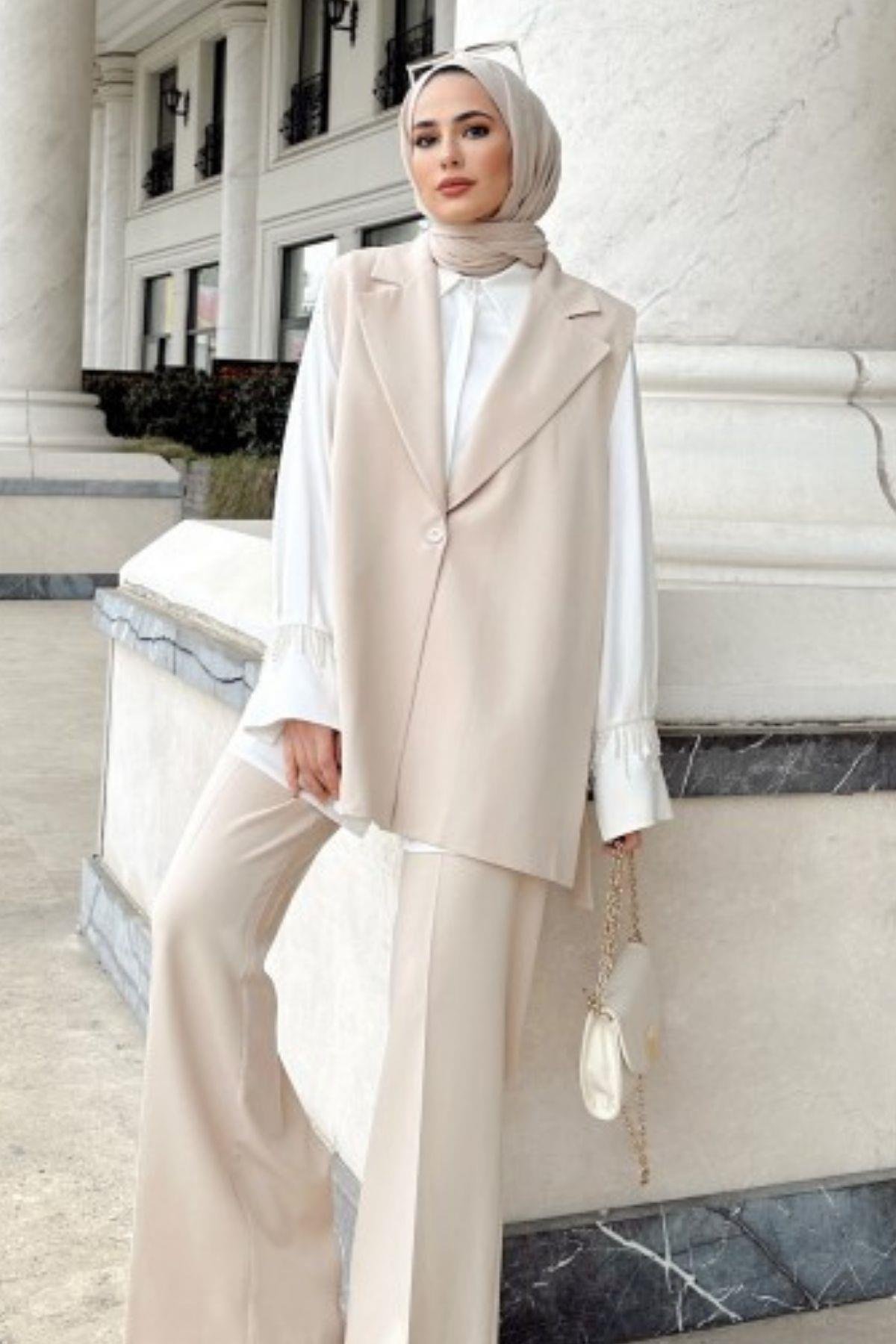 Yırtmaçlı Yelek Takım Bej, Fiyatları 