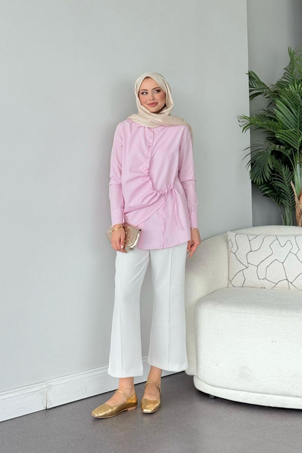 Yüsra Gömlek Pembe, Fiyatları Yüsra Gömlek Pembe- Haza Moda