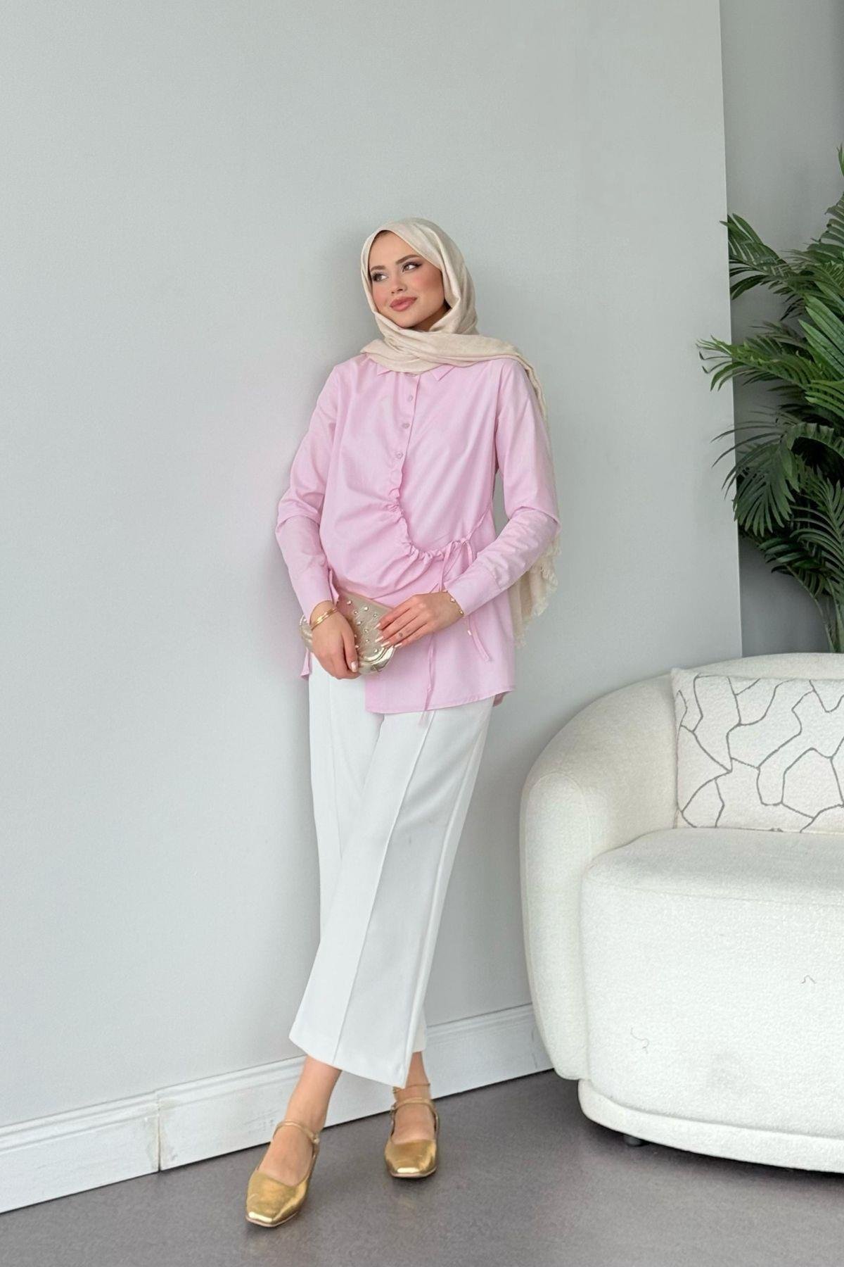 Yüsra Gömlek Pembe, Fiyatları Yüsra Gömlek Pembe- Haza Moda