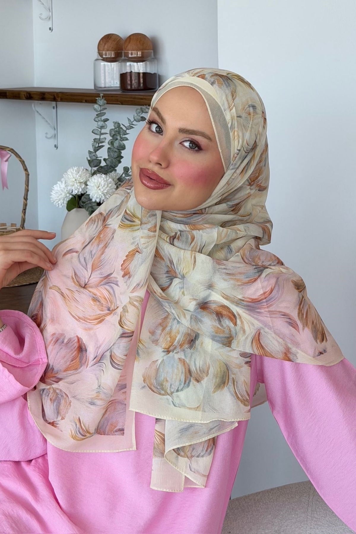 Zambak İpek Desenli Şal Bej, Fiyatları Zambak İpek Desenli Şal Bej| Haza Moda