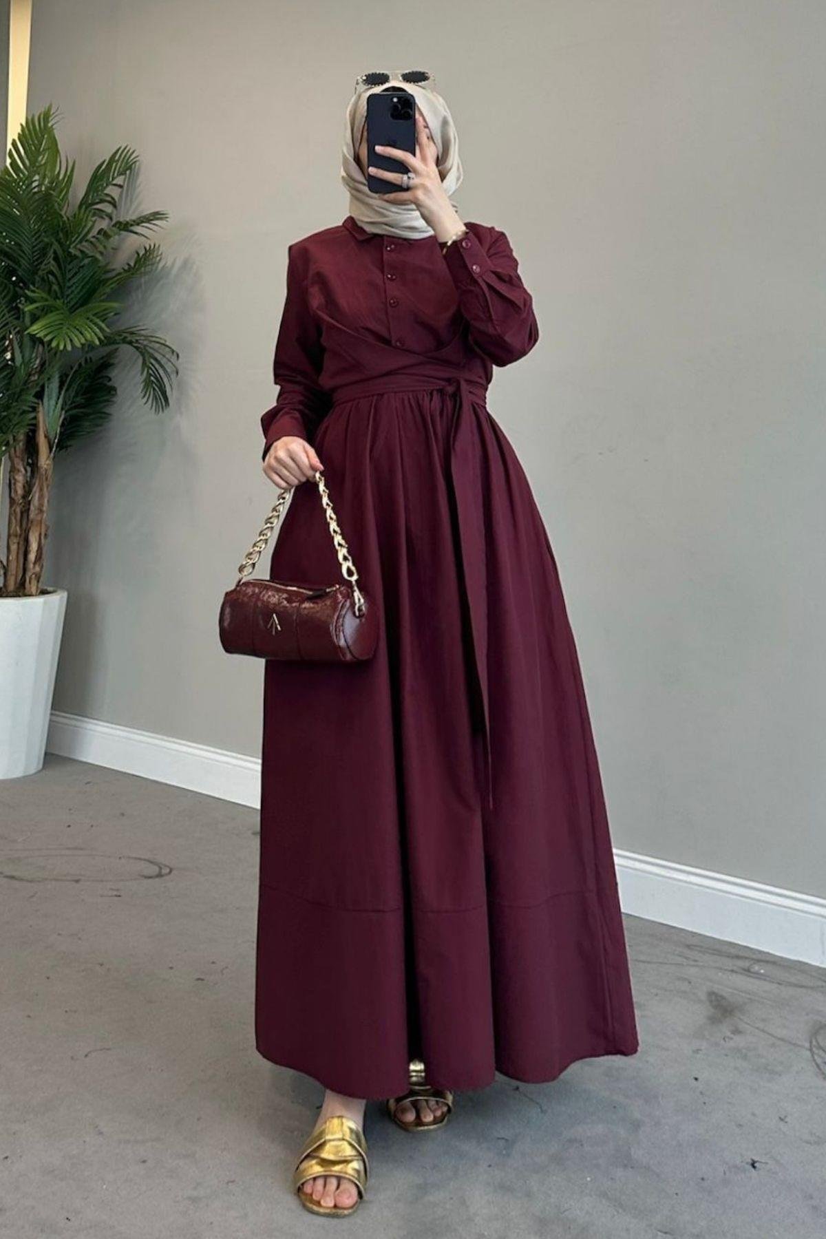 Zarif Bağlamalı Elbise Bordo, Fiyatları 