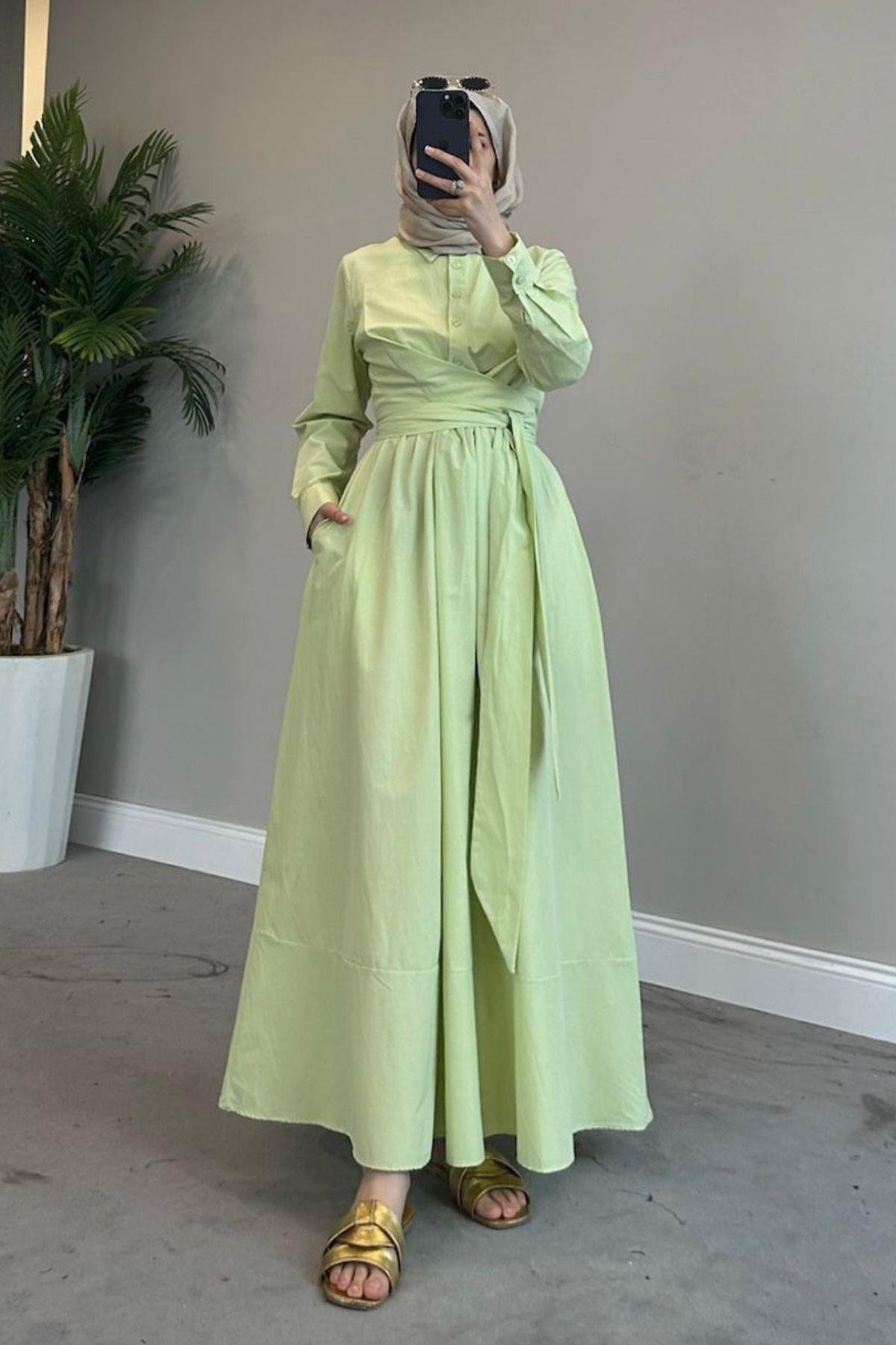 Zarif Bağlamalı Elbise Fıstıkyeşili, Fiyatları 