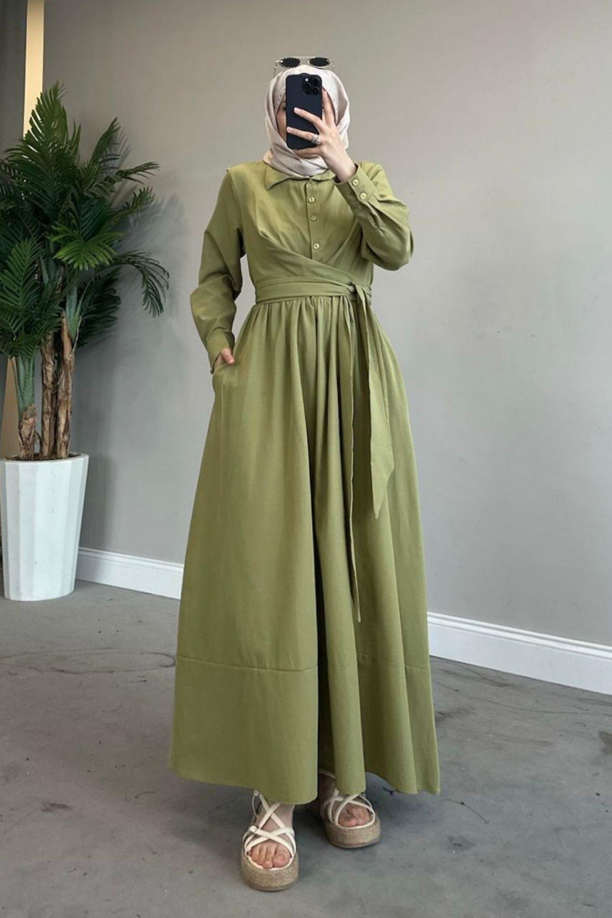 Zarif Bağlamalı Elbise Haki, Fiyatları 