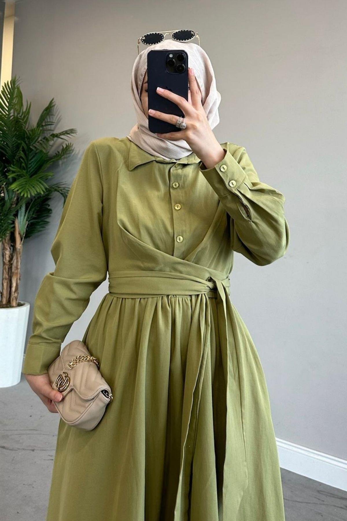 Zarif Bağlamalı Elbise Haki, Fiyatları 