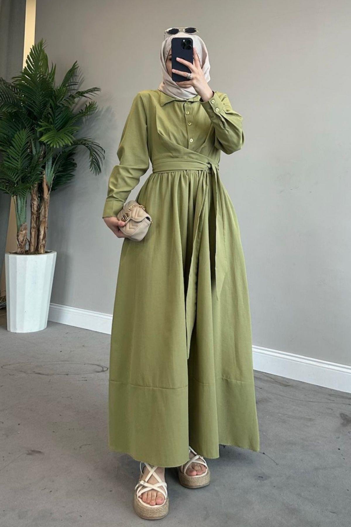 Zarif Bağlamalı Elbise Haki, Fiyatları 