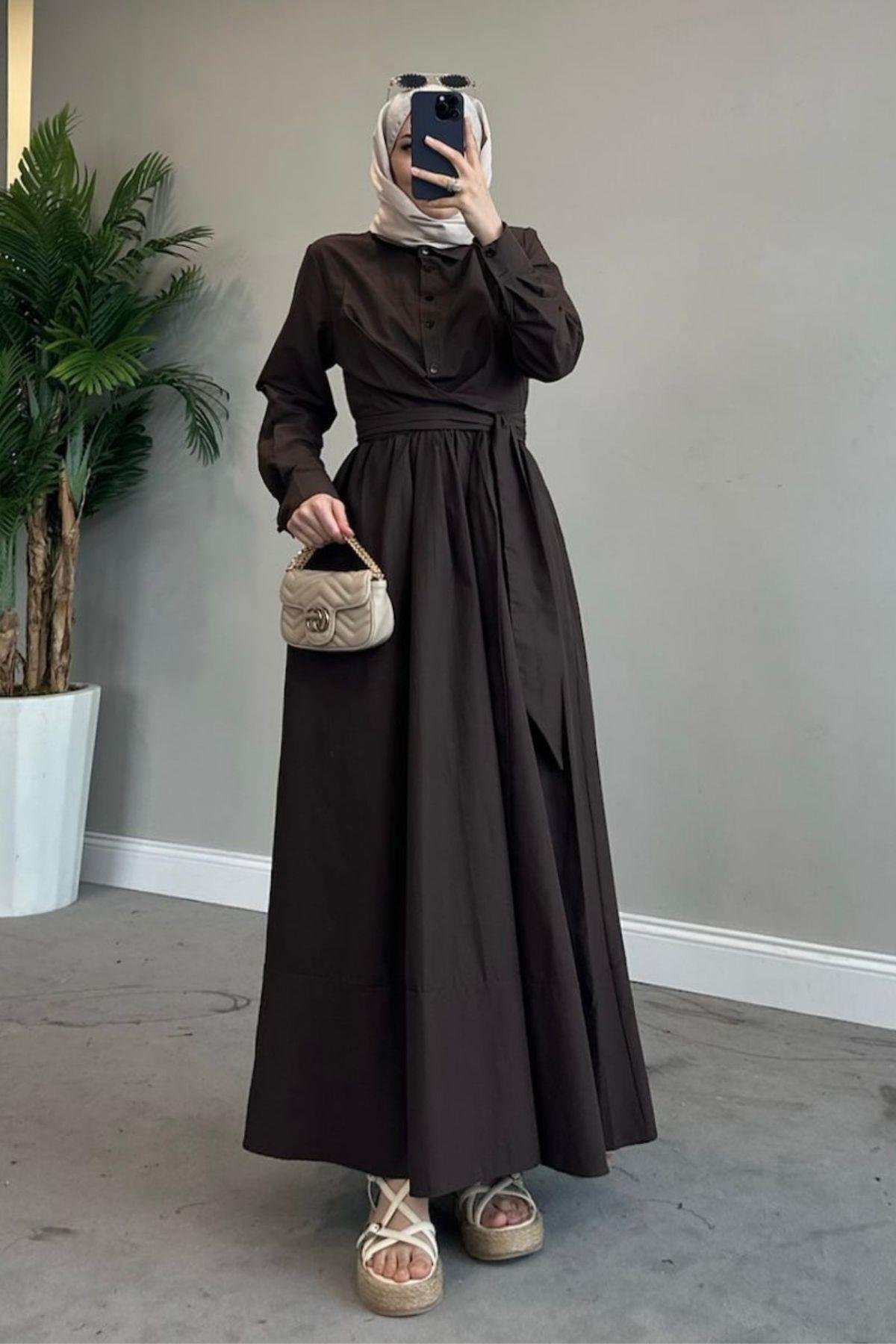 Zarif Bağlamalı Elbise Kahverengi, Fiyatları 