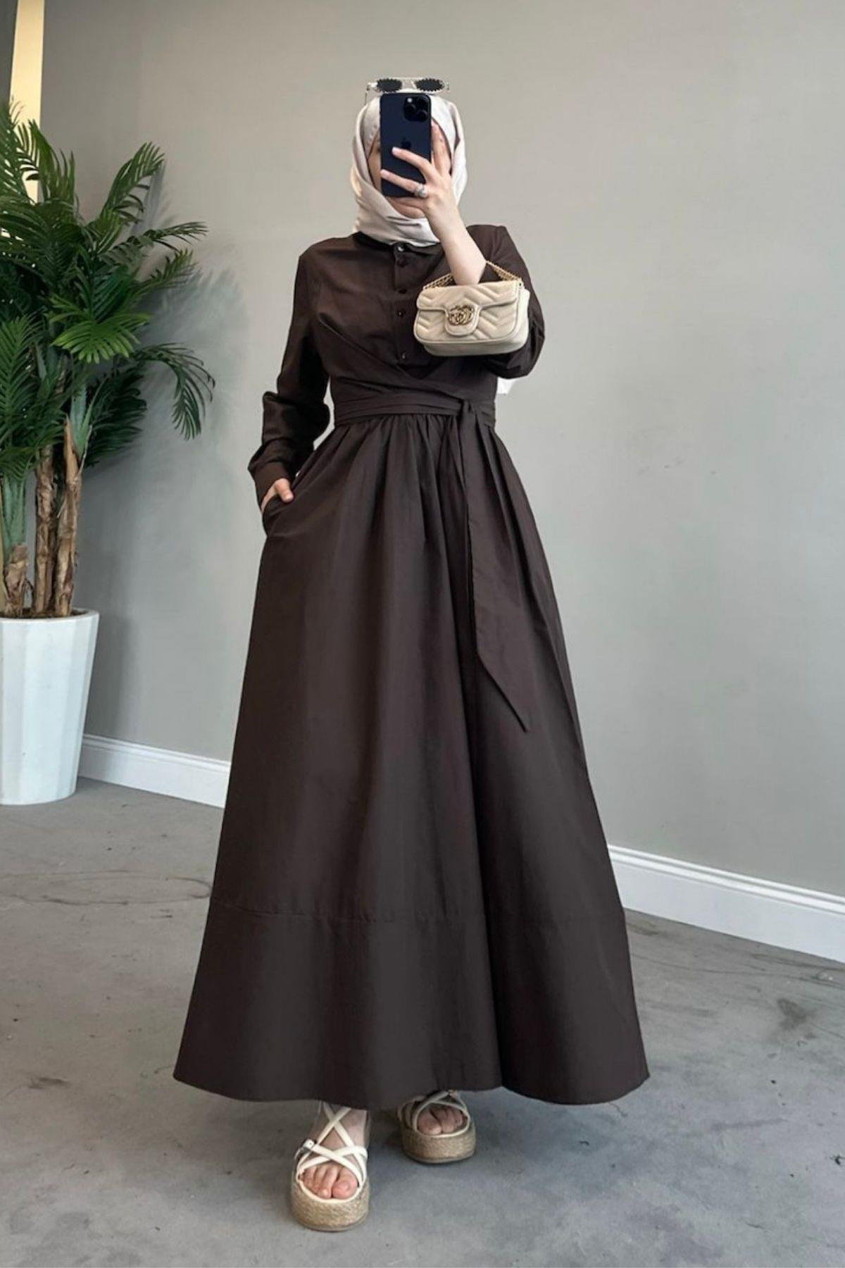 Zarif Bağlamalı Elbise Kahverengi, Fiyatları 