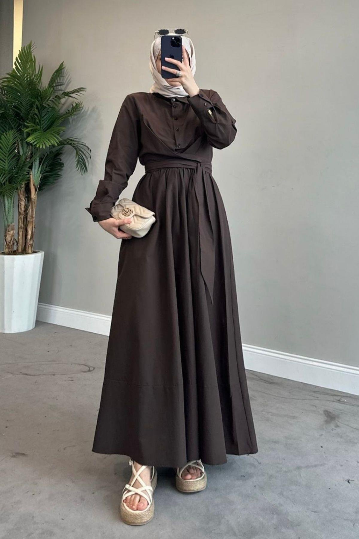 Zarif Bağlamalı Elbise Kahverengi, Fiyatları 