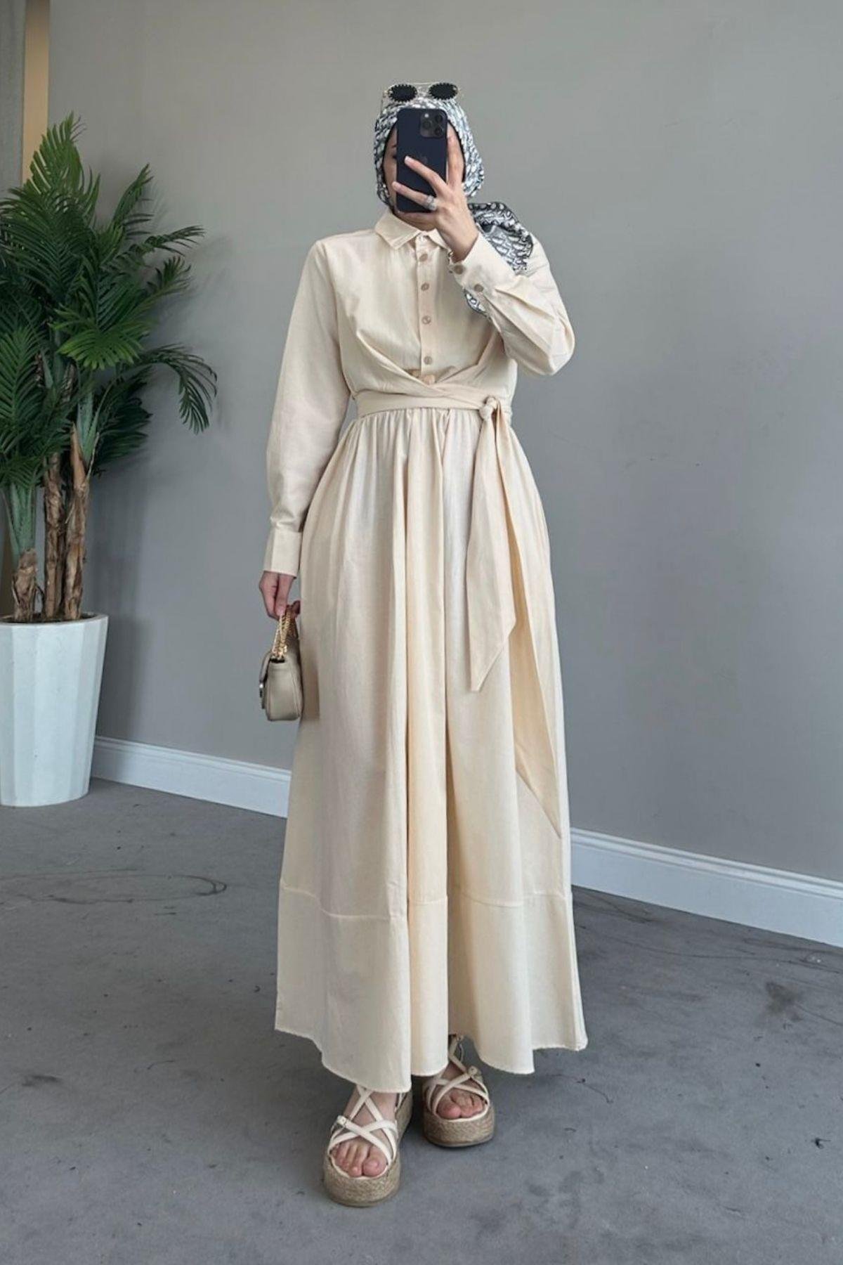 Zarif Bağlamalı Elbise Krem, Fiyatları 