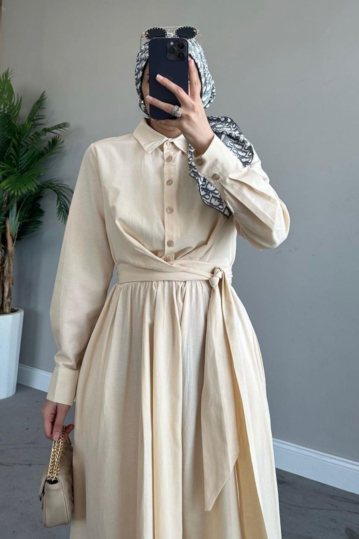 Zarif Bağlamalı Elbise Krem, Fiyatları 