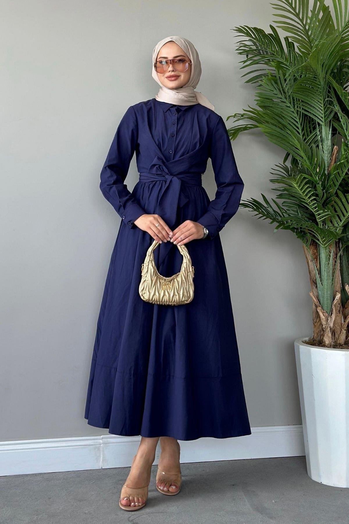 Zarif Bağlamalı Elbise Lacivert, Fiyatları 