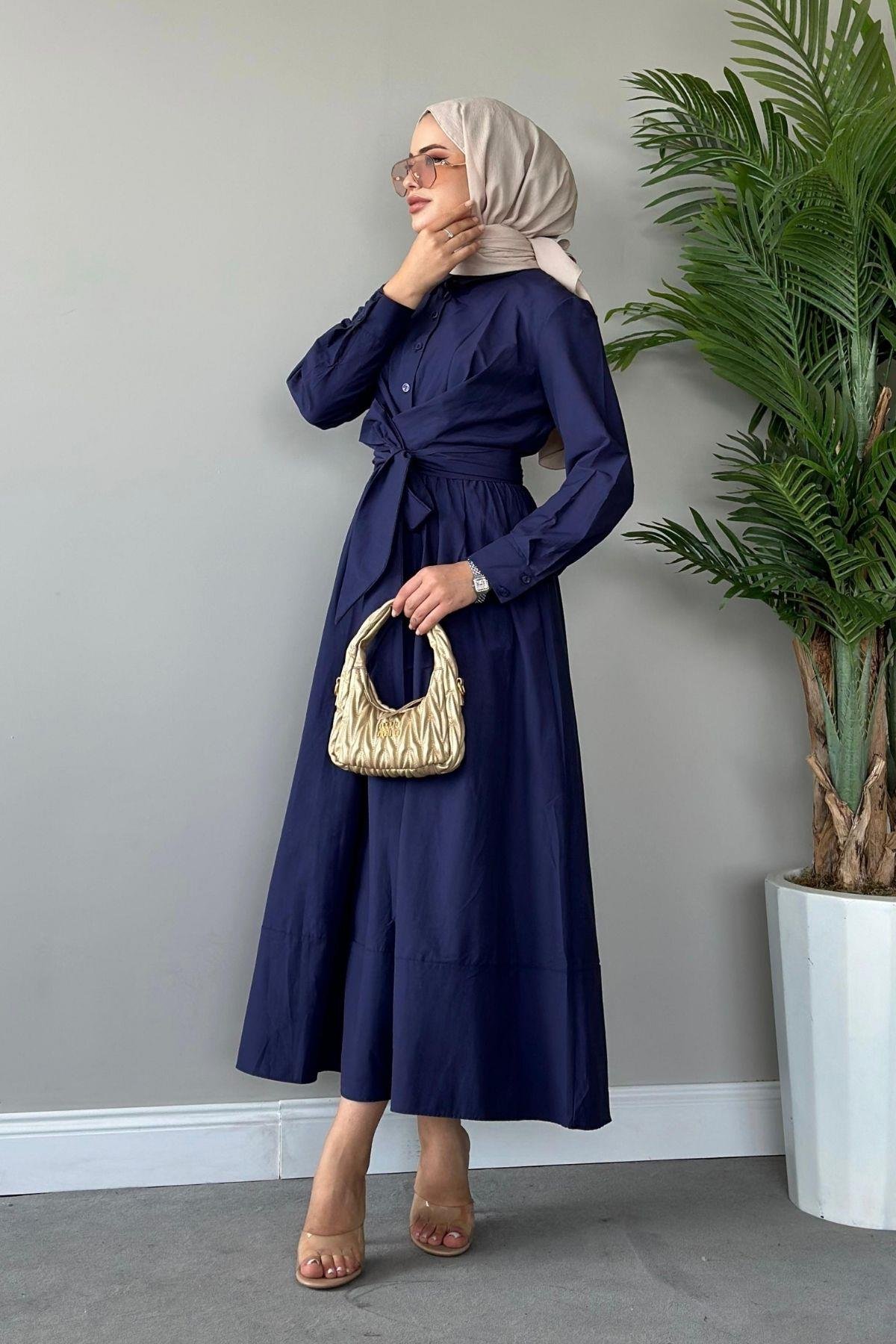 Zarif Bağlamalı Elbise Lacivert, Fiyatları 