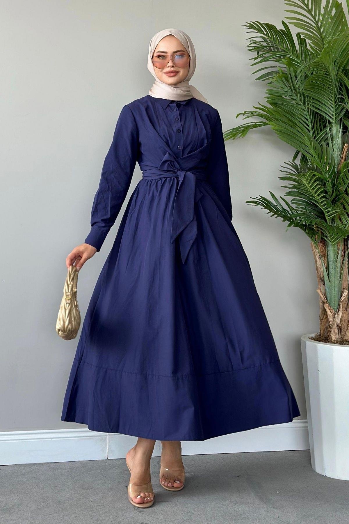 Zarif Bağlamalı Elbise Lacivert, Fiyatları 