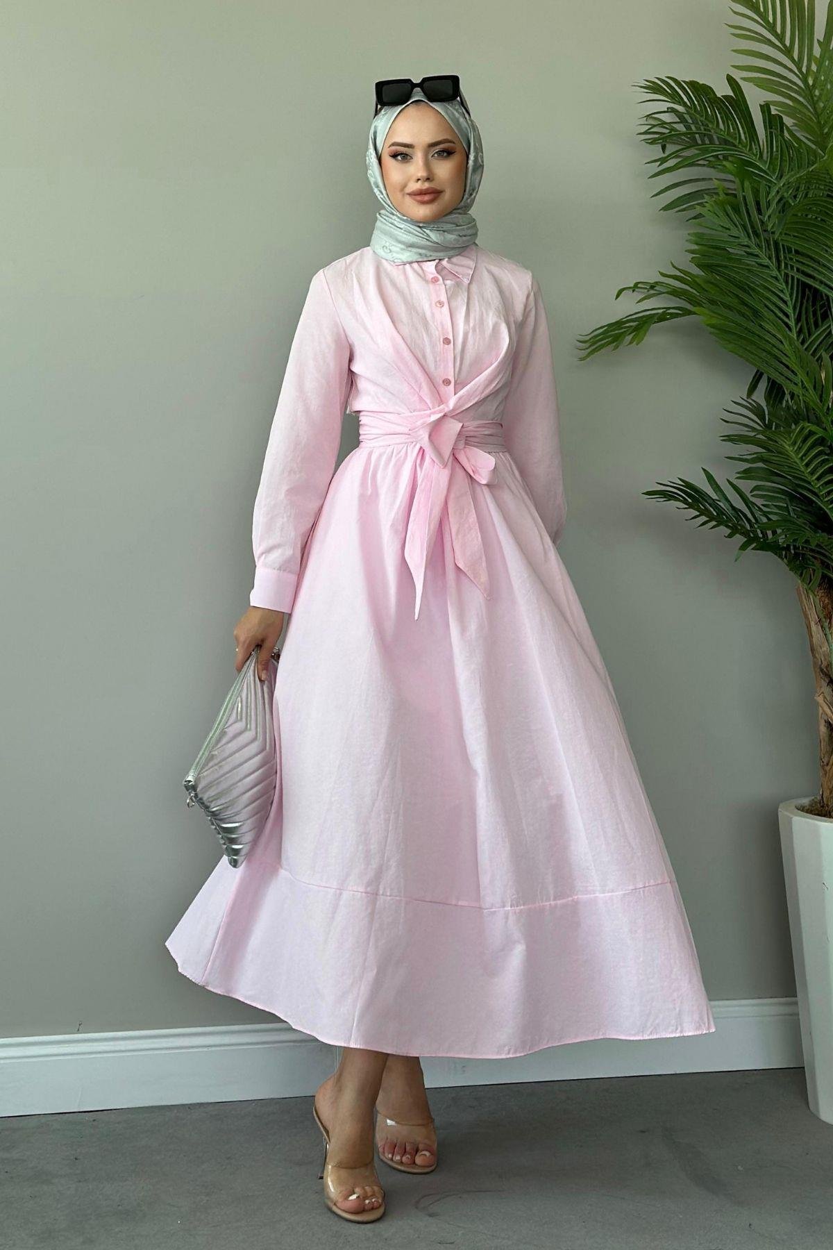 Zarif Bağlamalı Elbise Pembe, Fiyatları 