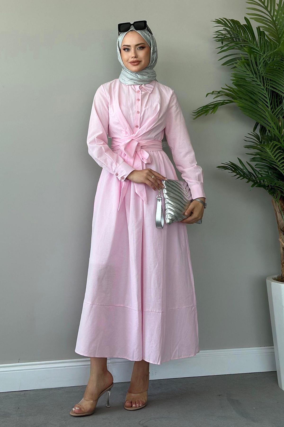 Zarif Bağlamalı Elbise Pembe, Fiyatları 