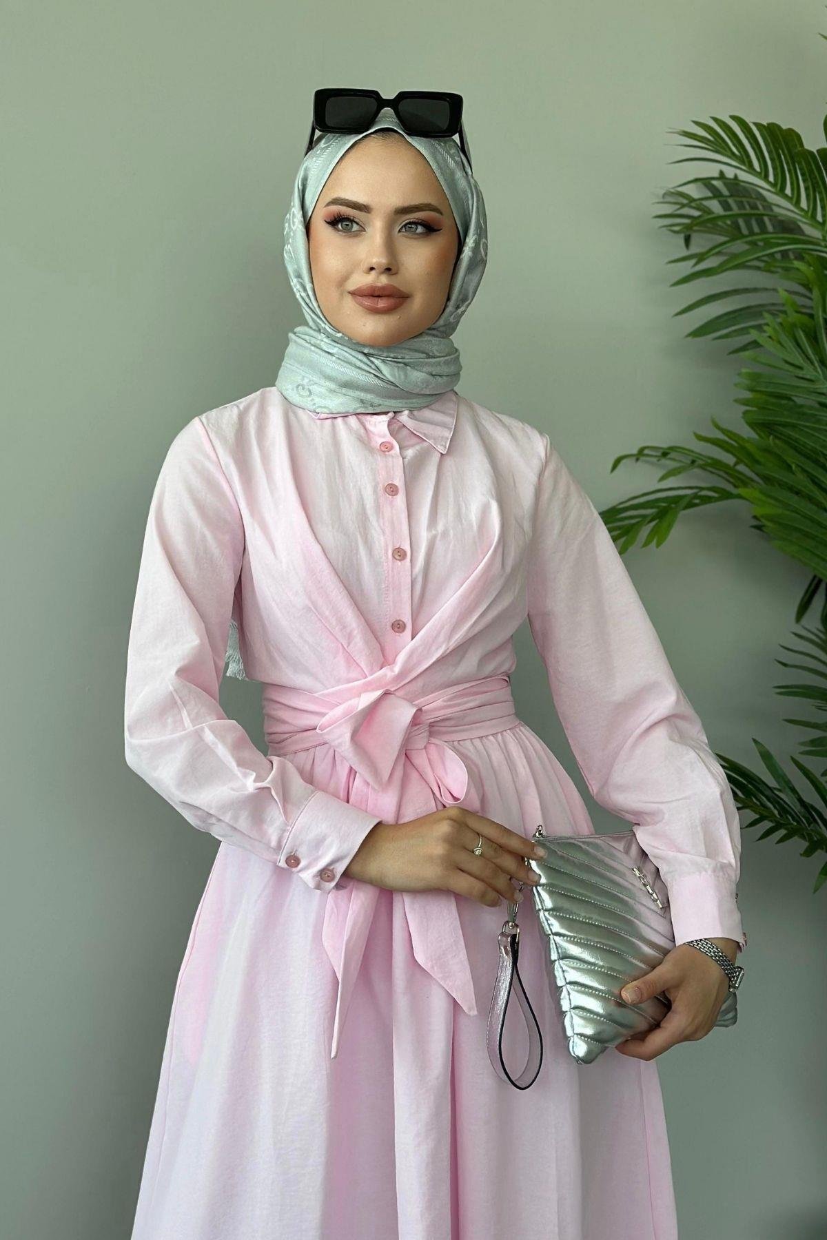 Zarif Bağlamalı Elbise Pembe, Fiyatları 