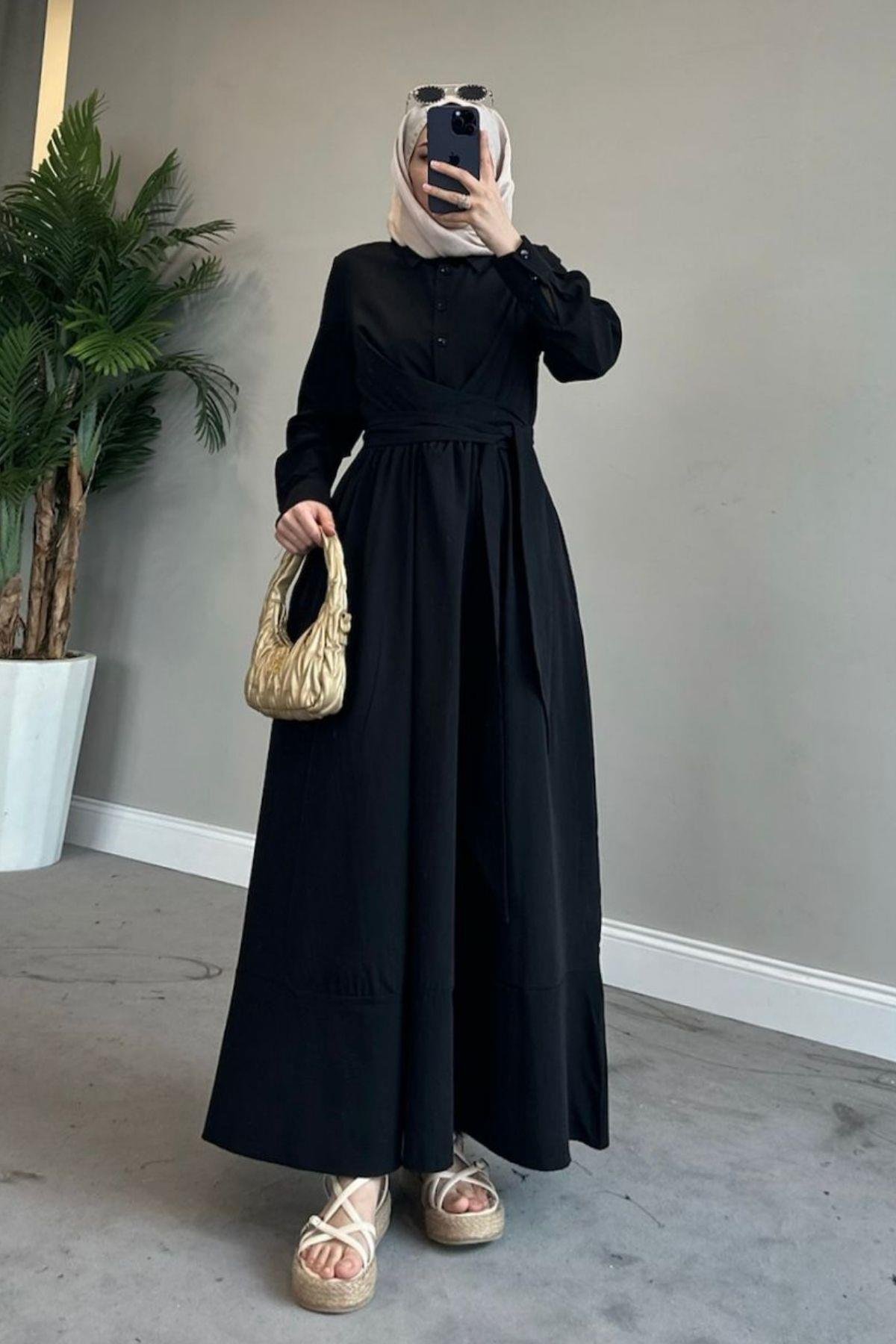 Zarif Bağlamalı Elbise Siyah, Fiyatları 