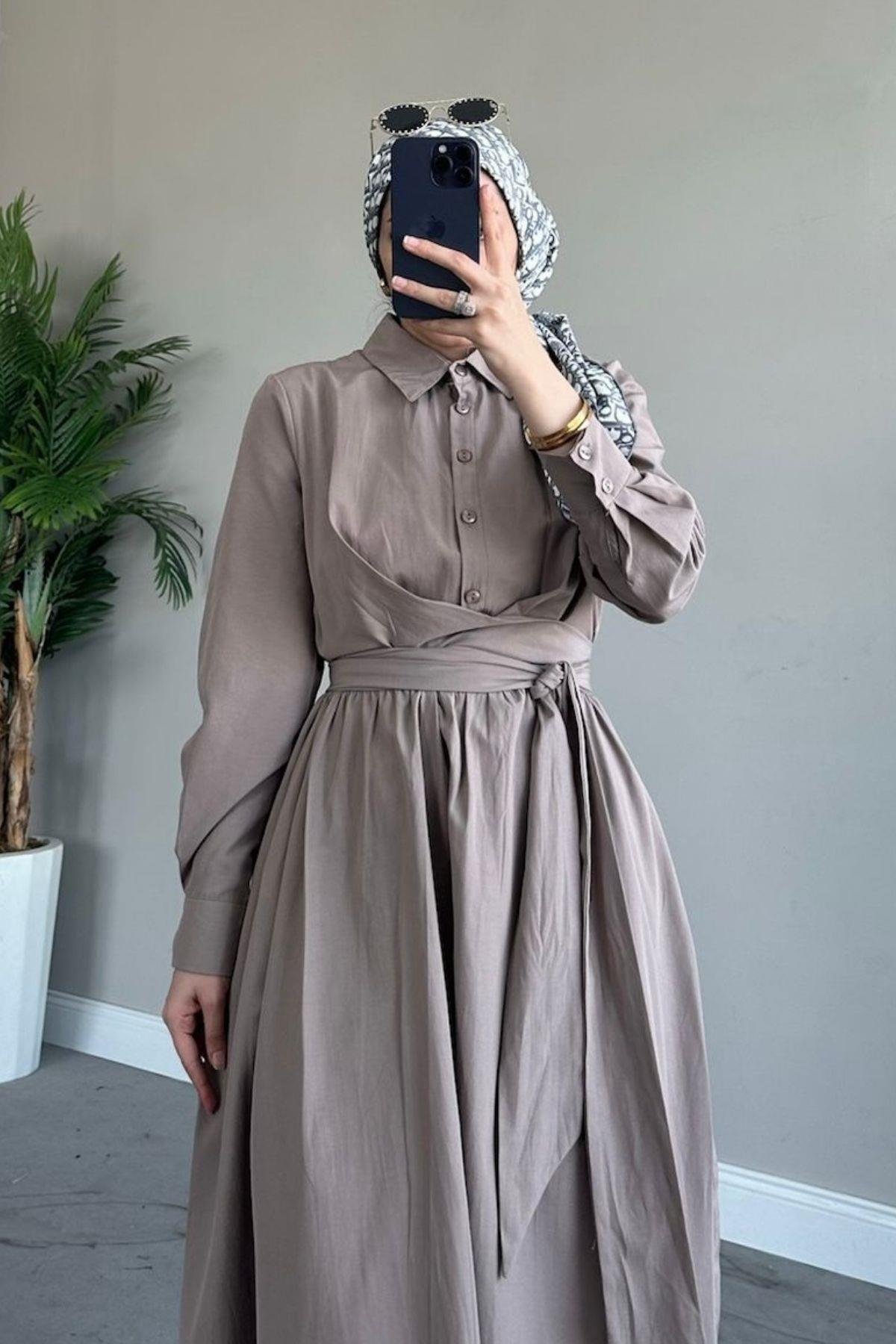 Zarif Bağlamalı Elbise Vizon, Fiyatları 