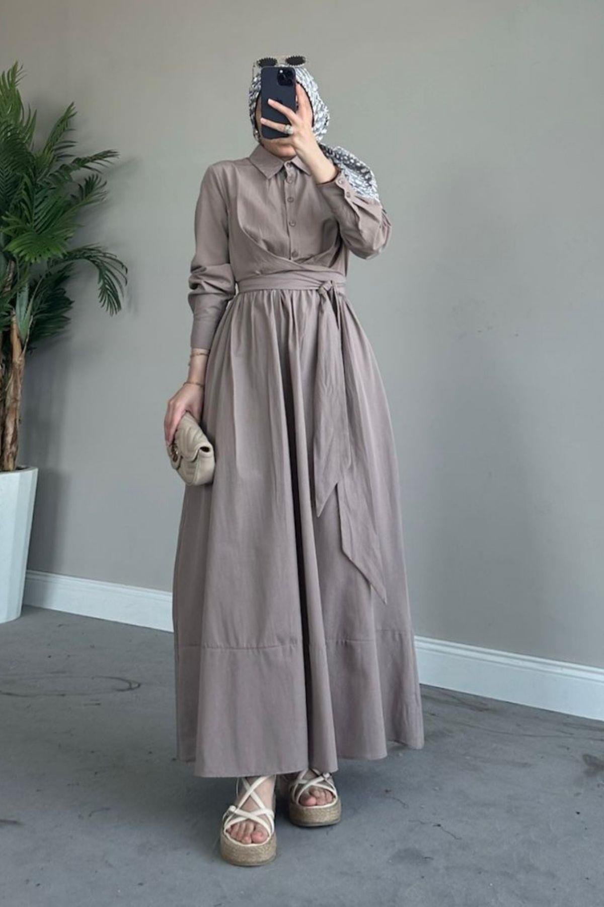 Zarif Bağlamalı Elbise Vizon, Fiyatları 