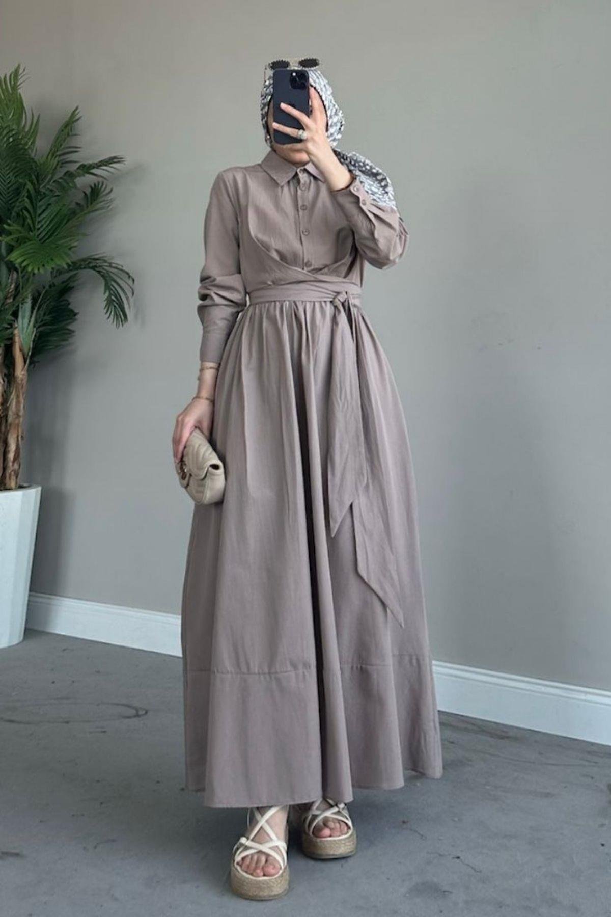 Zarif Bağlamalı Elbise Vizon, Fiyatları 