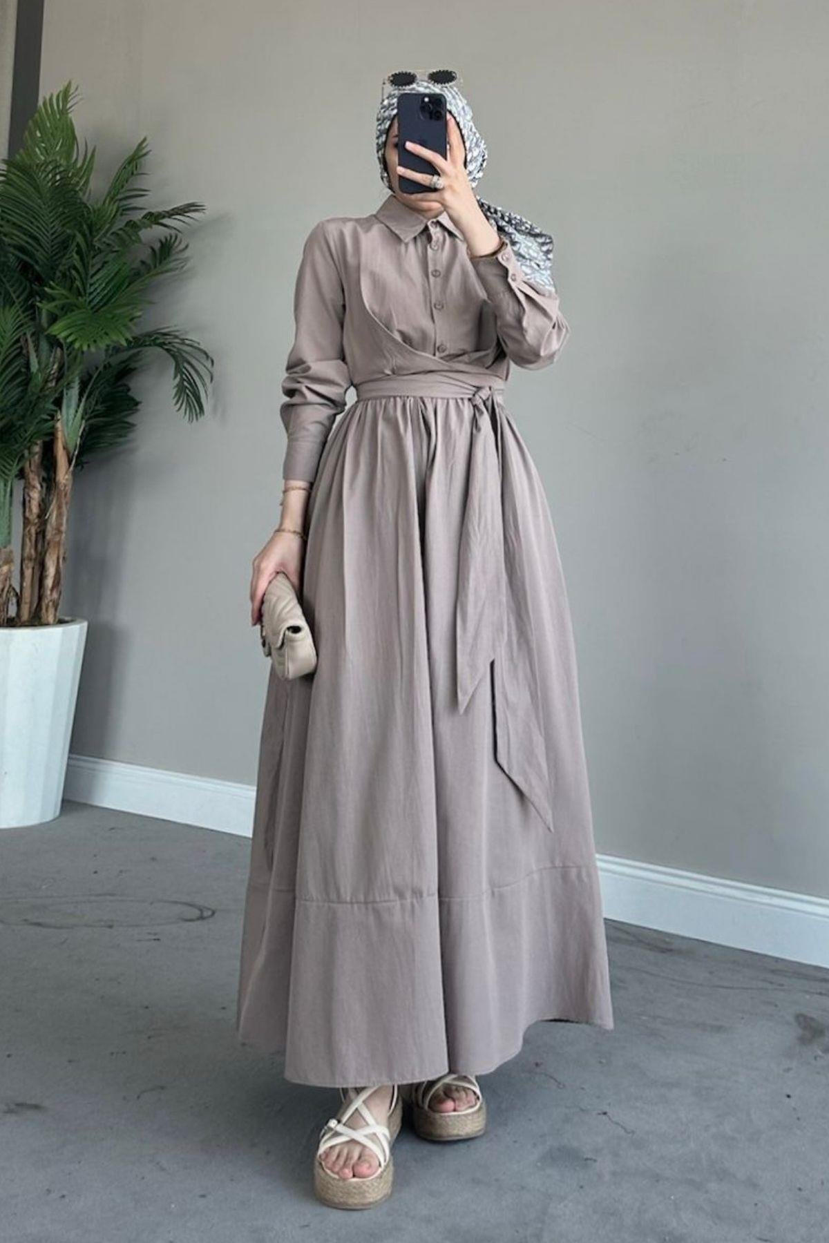 Zarif Bağlamalı Elbise Vizon, Fiyatları 