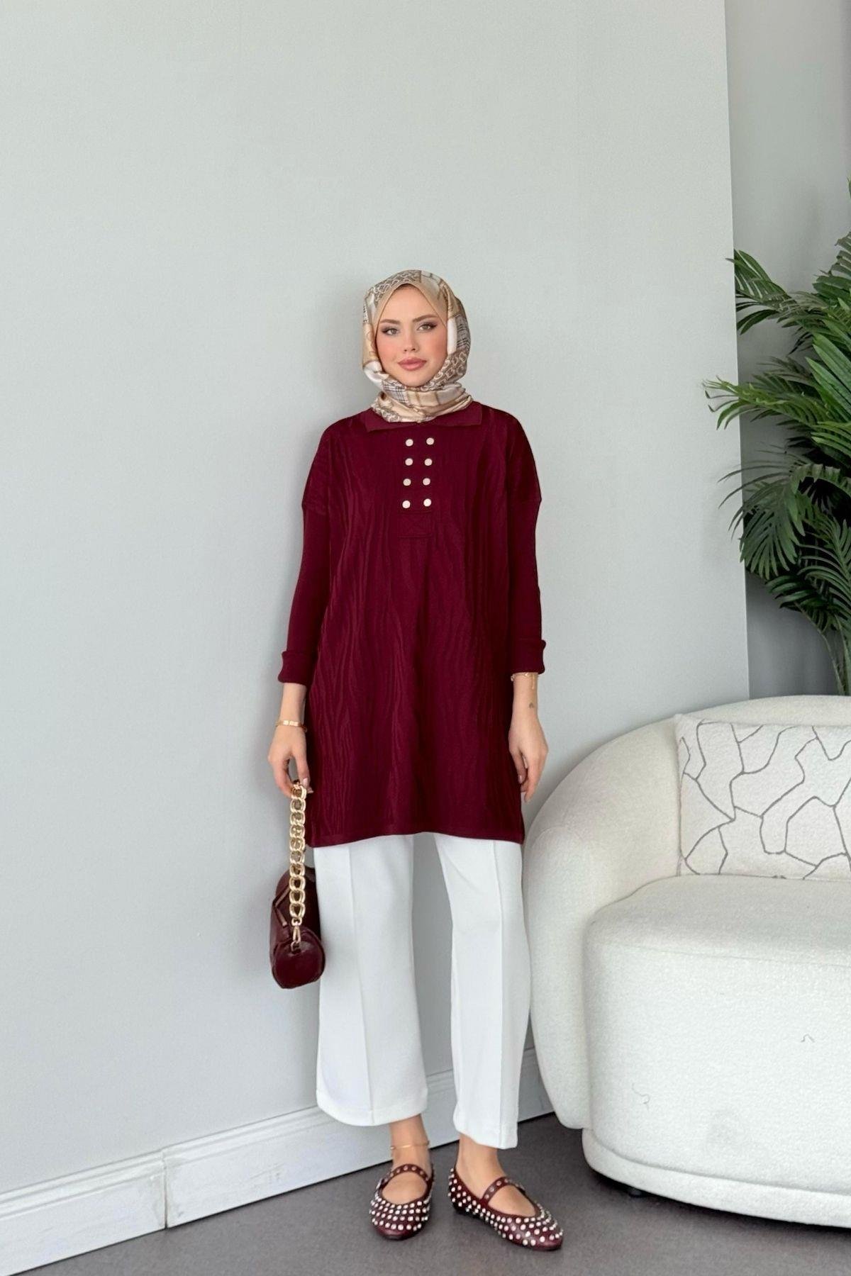 Zebra Desen Merserize Tunik Bordo, Fiyatları Zebra Desen Merserize Tunik Bordo - Haza Moda 