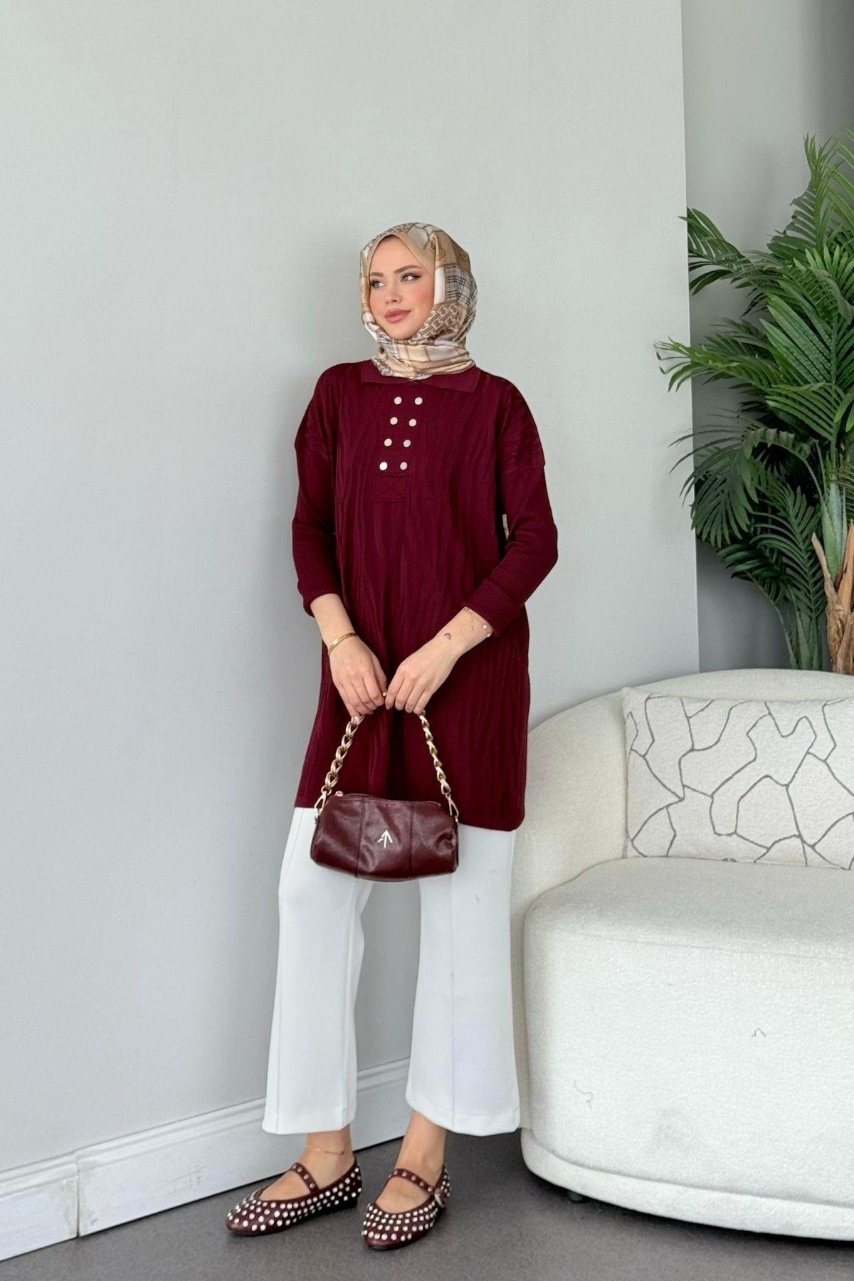 Zebra Desen Merserize Tunik Bordo, Fiyatları Zebra Desen Merserize Tunik Bordo - Haza Moda 