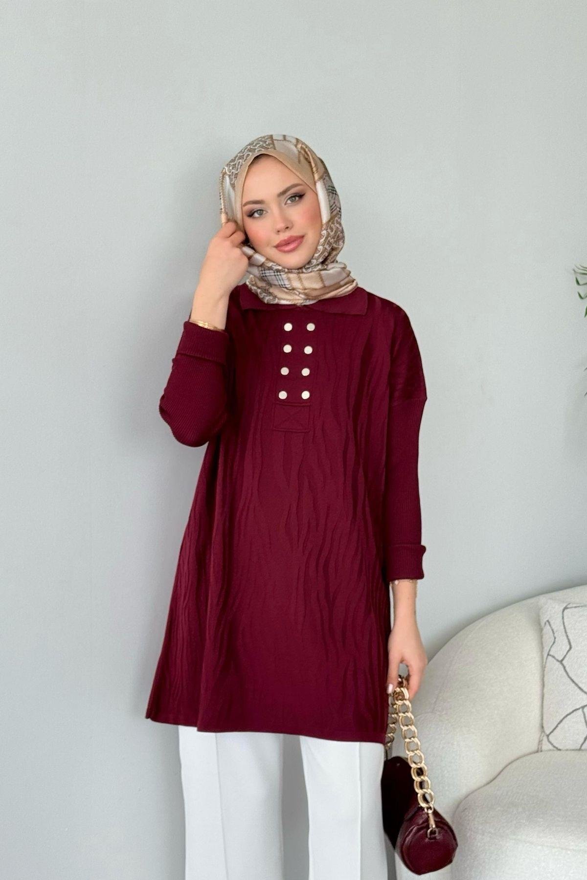 Zebra Desen Merserize Tunik Bordo, Fiyatları Zebra Desen Merserize Tunik Bordo - Haza Moda 