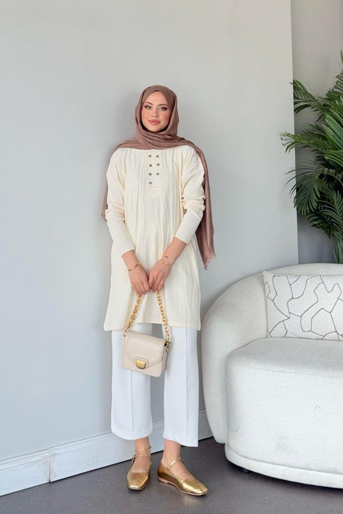 Zebra Desen Merserize Tunik Ekru, Fiyatları Zebra Desen Merserize Tunik Ekru- Haza Moda 