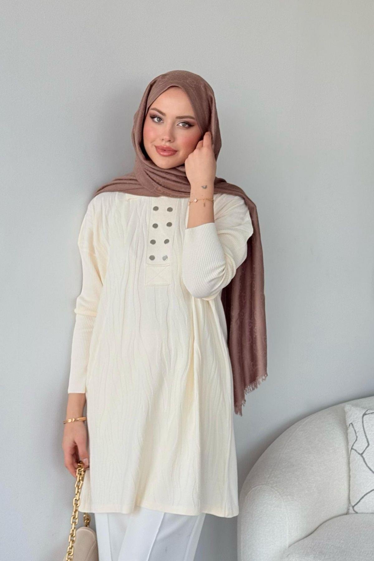 Zebra Desen Merserize Tunik Ekru, Fiyatları Zebra Desen Merserize Tunik Ekru- Haza Moda 