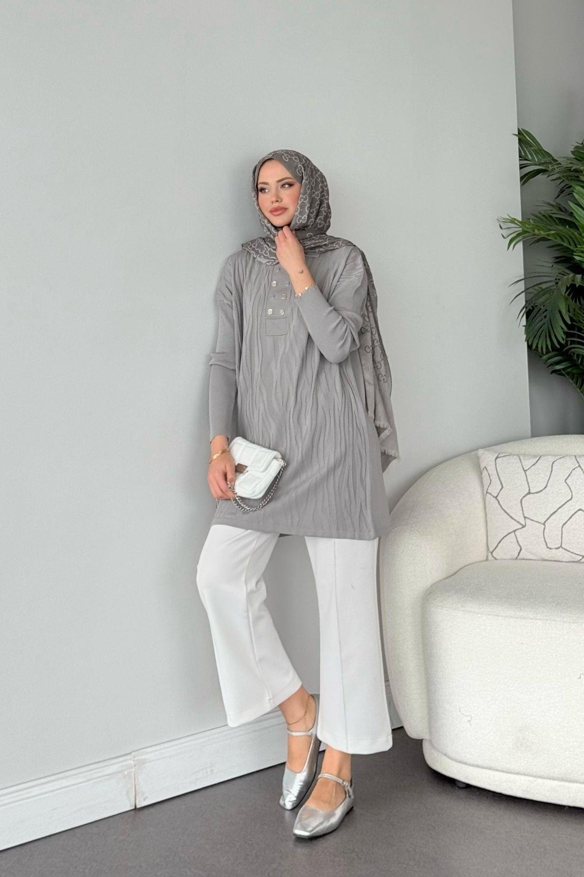 Zebra Desen Merserize Tunik Gri, Fiyatları Zebra Desen Merserize Tunik Gri- Haza Moda 