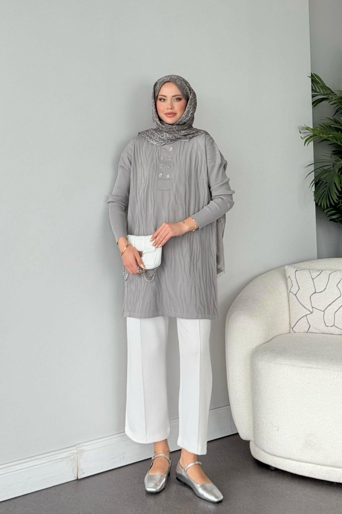 Zebra Desen Merserize Tunik Gri, Fiyatları Zebra Desen Merserize Tunik Gri- Haza Moda 